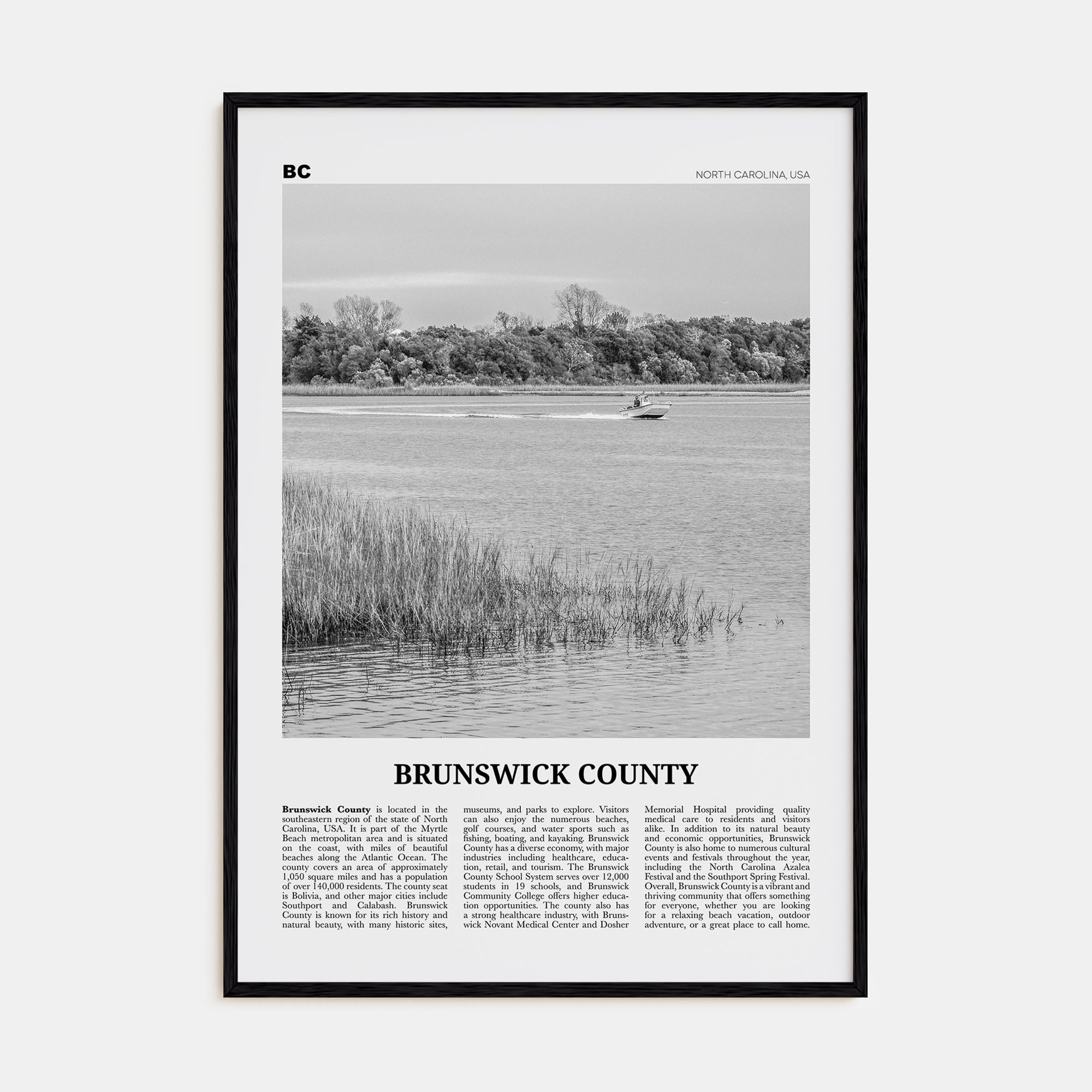 Brunswick County Travel B&W Poster