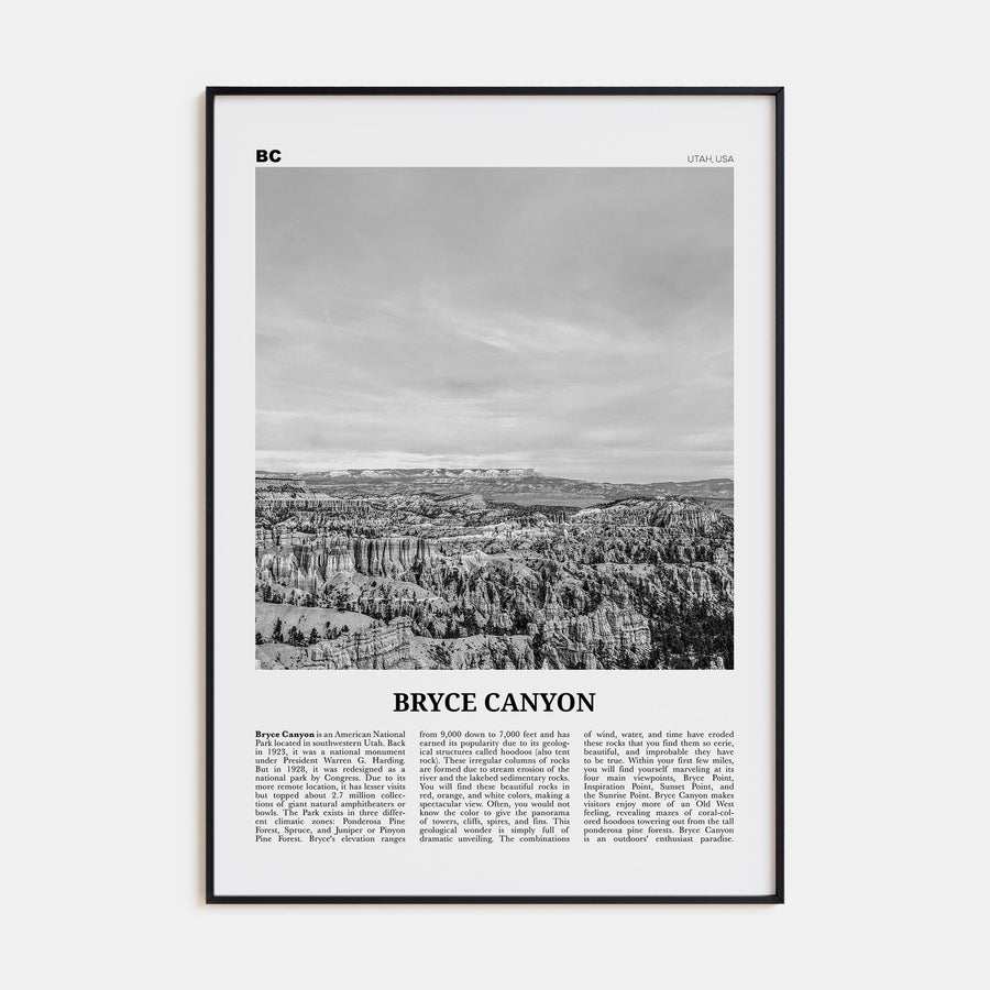 Bryce Canyon National Park Travel B&W Poster