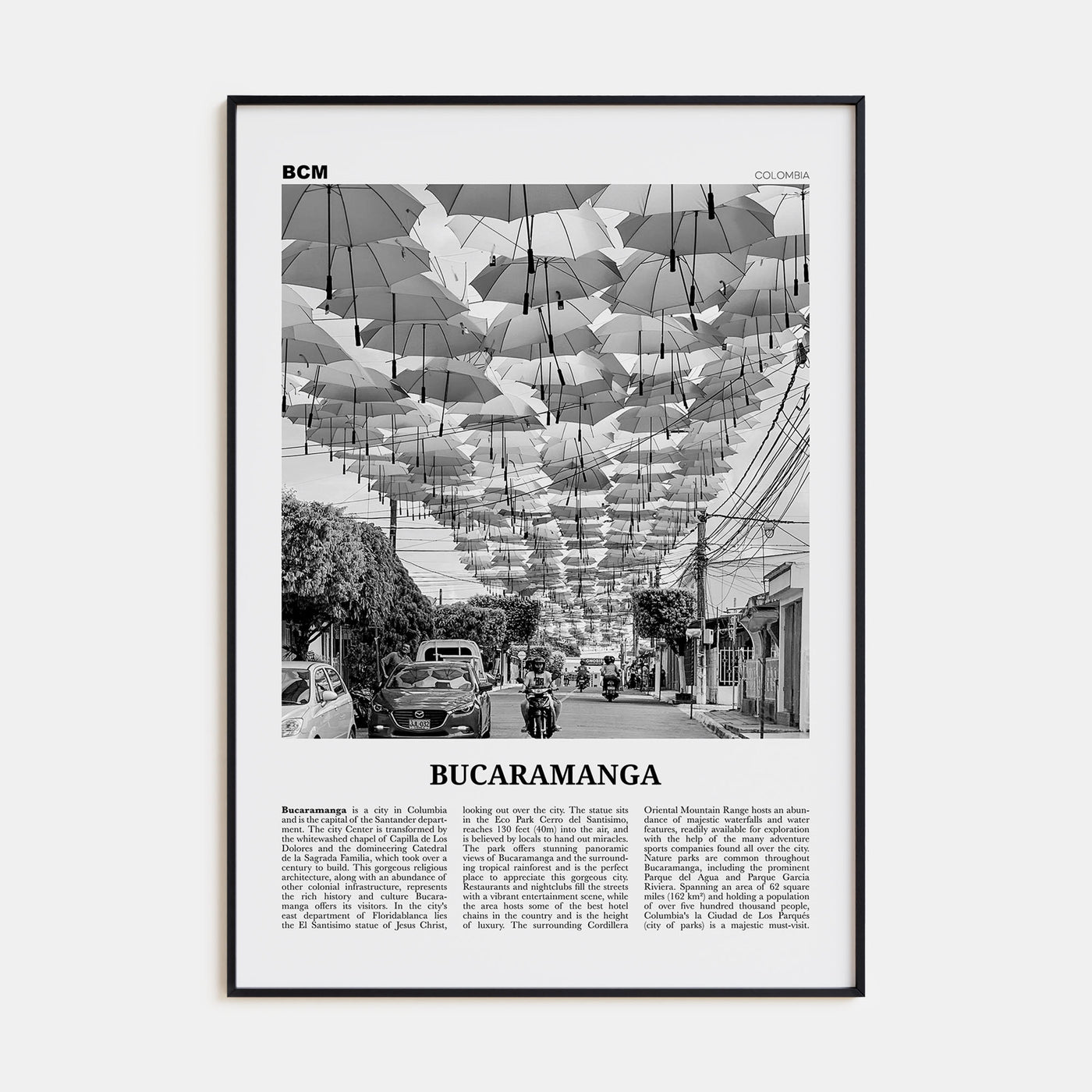 Bucaramanga Travel B&W Poster