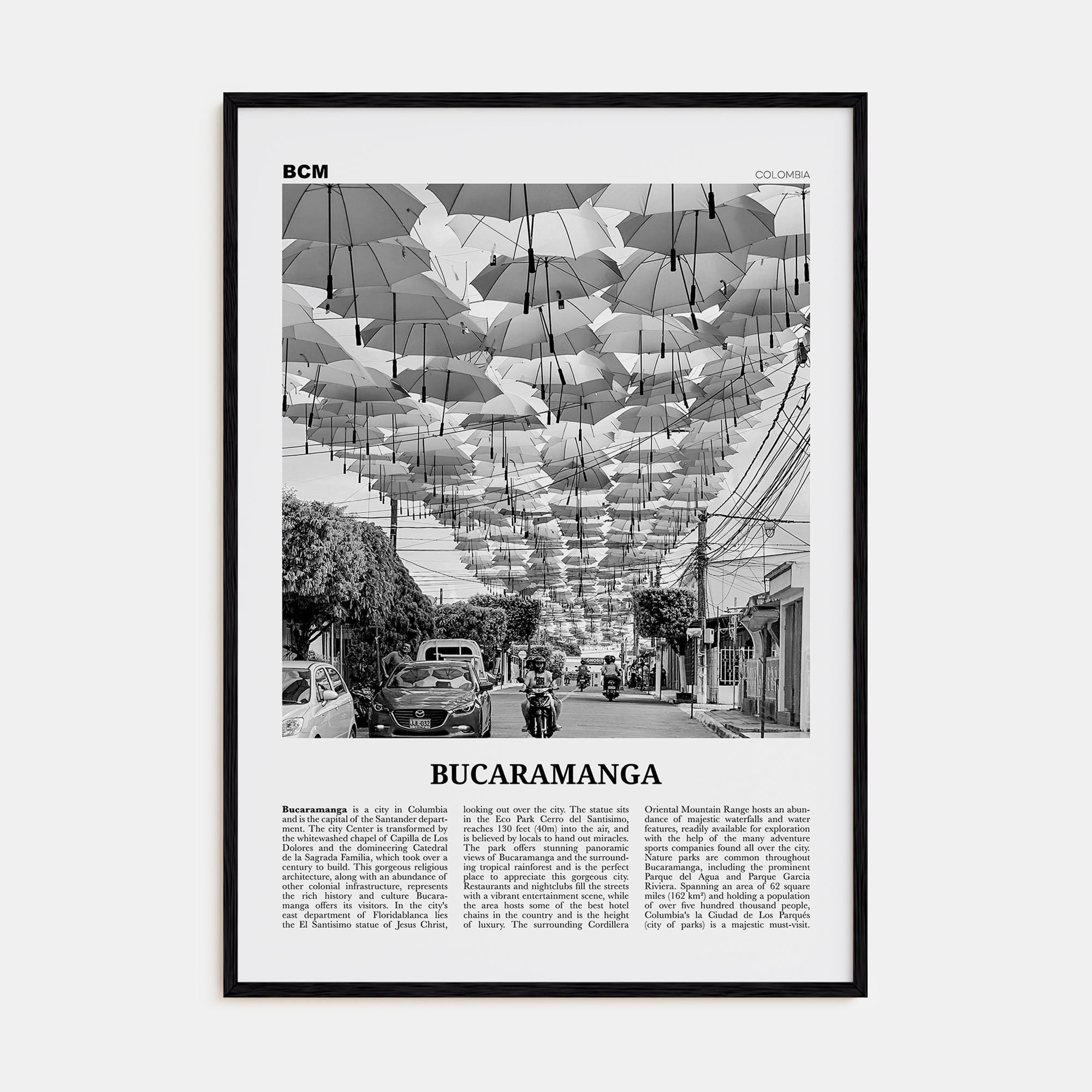 Bucaramanga Travel B&W Poster