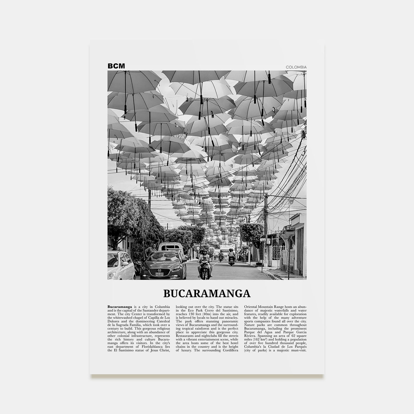 Bucaramanga Travel B&W Poster