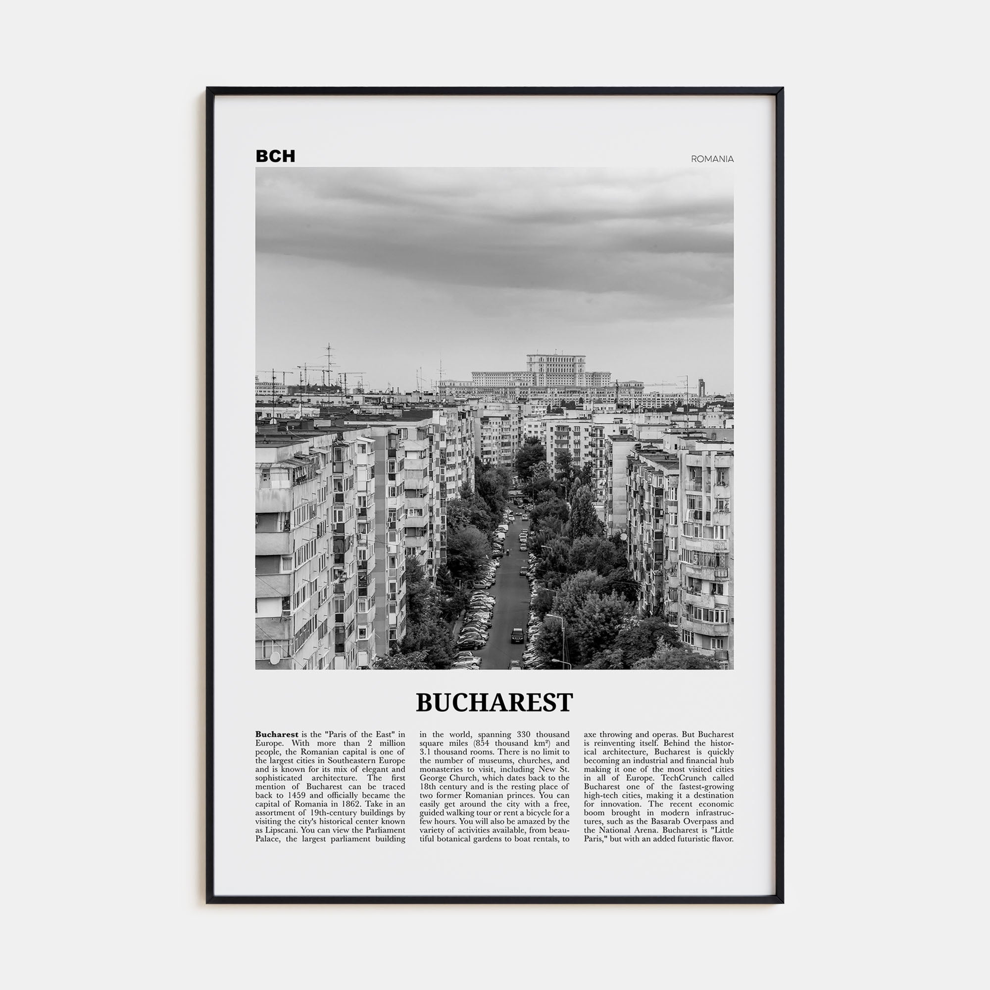 Bucharest Travel B&W No 1 Poster