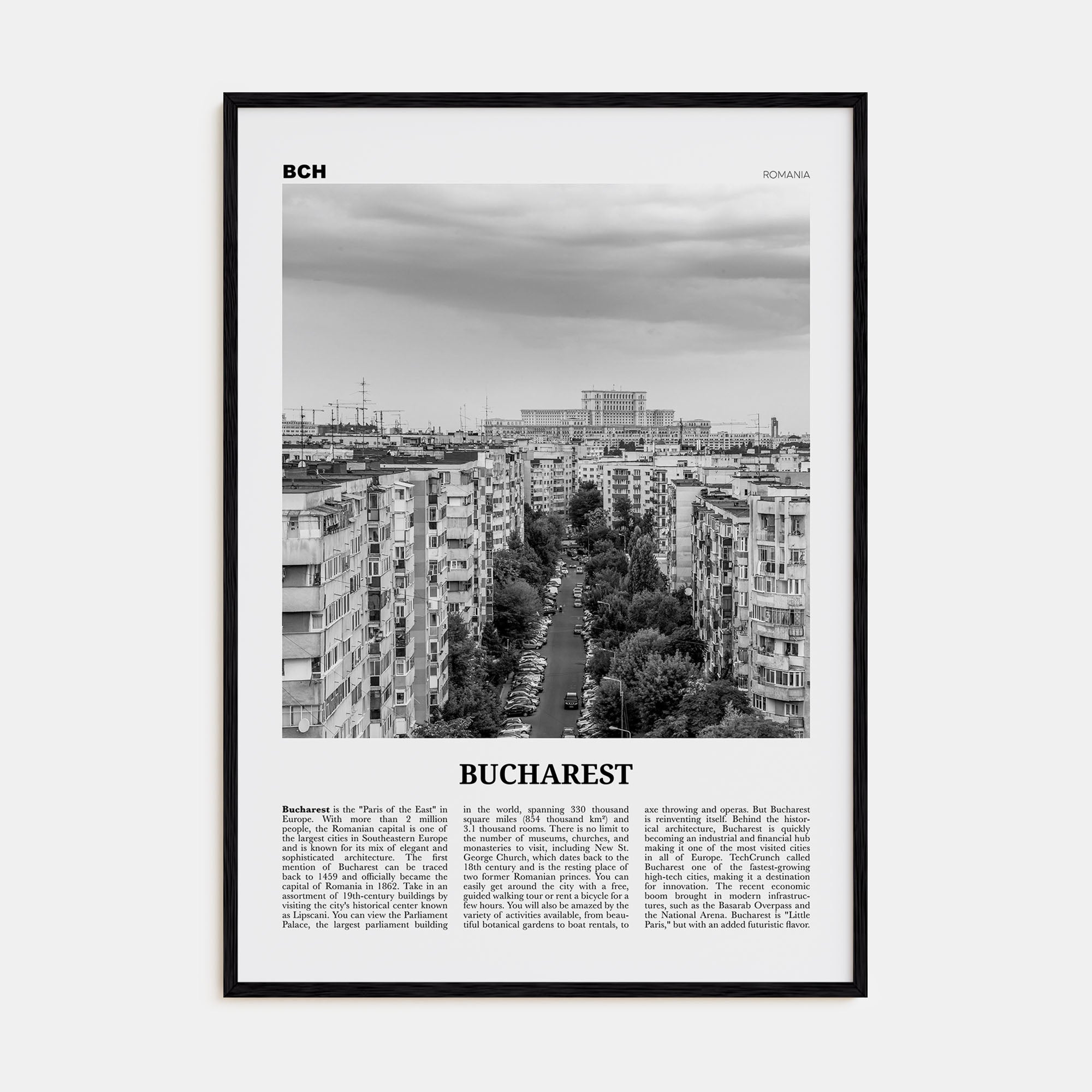 Bucharest Travel B&W No 1 Poster