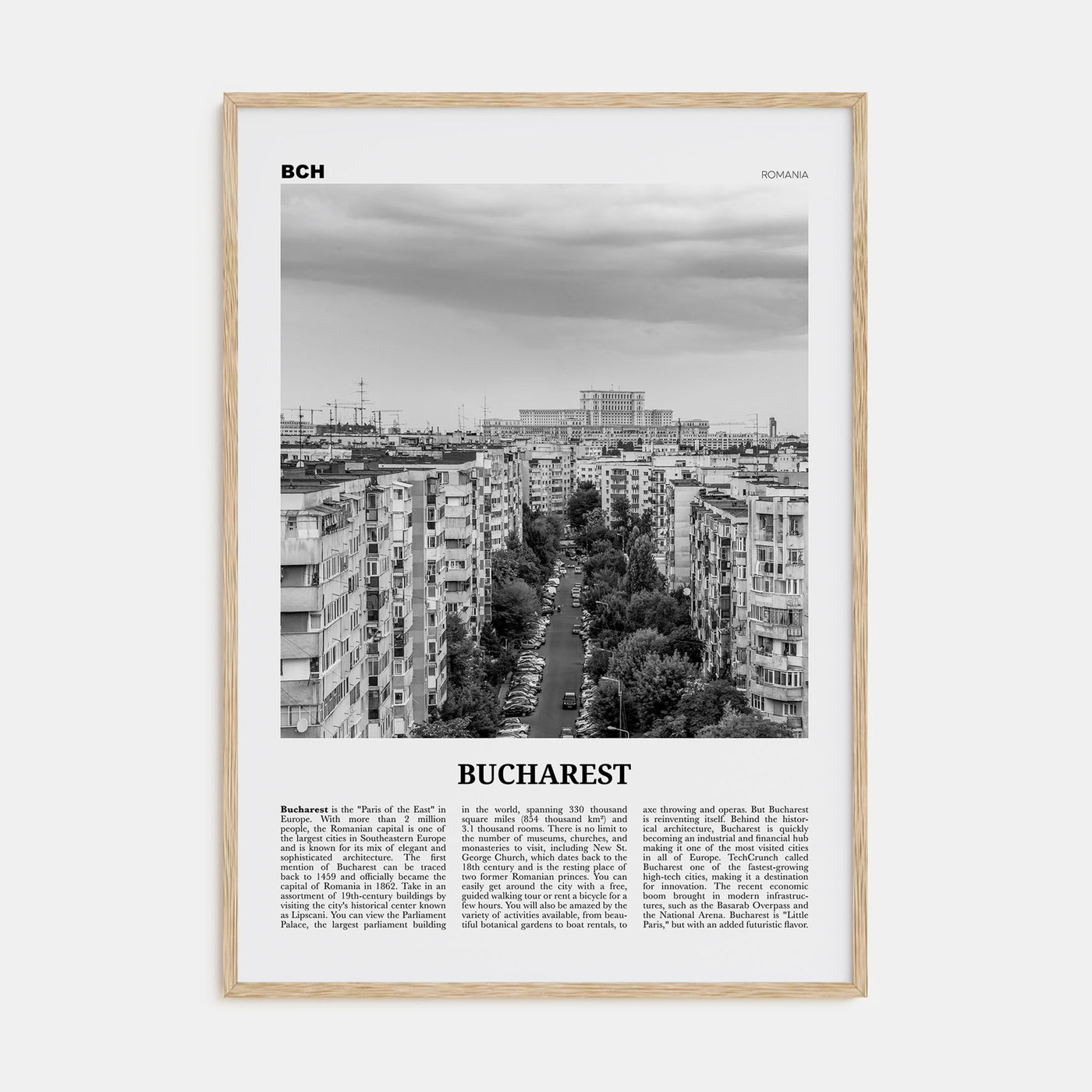 Bucharest Travel B&W No 1 Poster