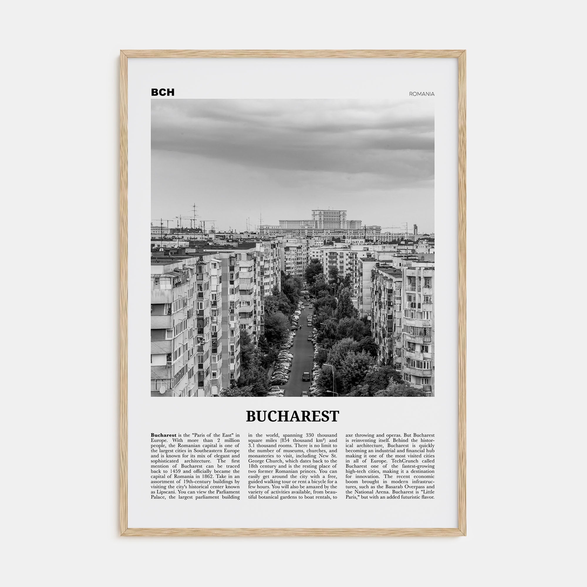 Bucharest Travel B&W No 1 Poster