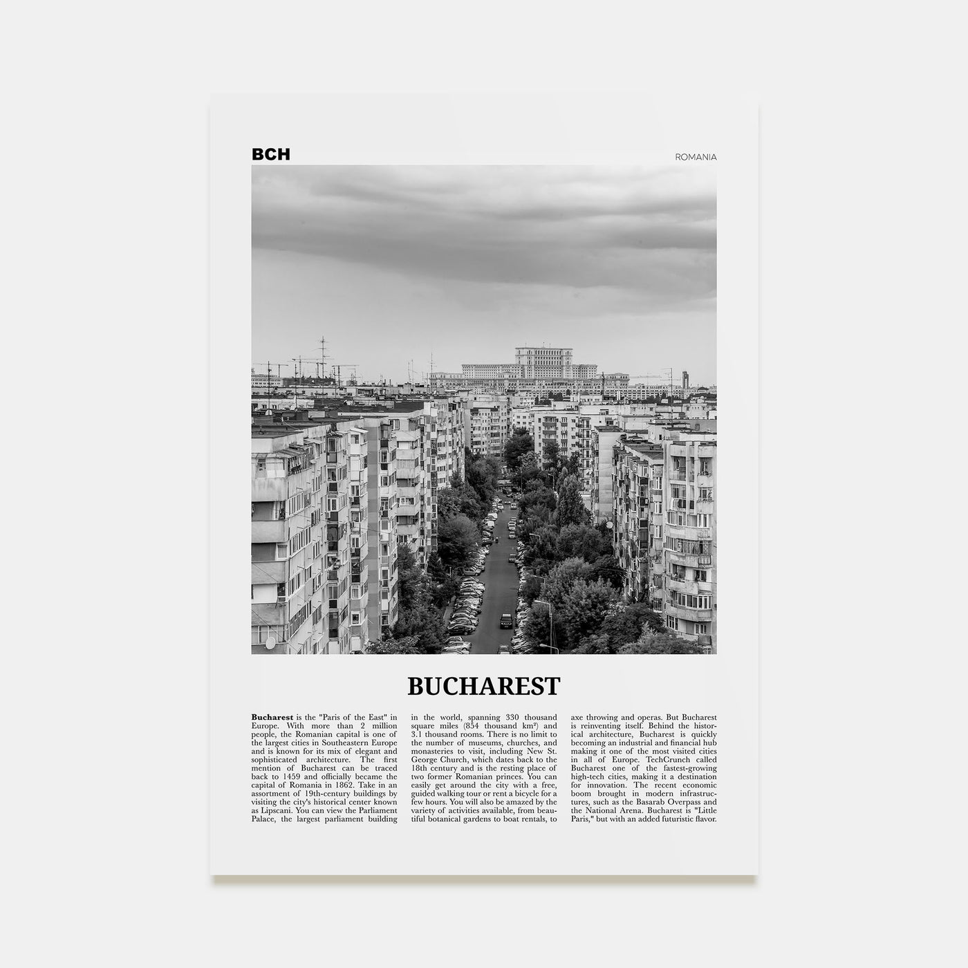 Bucharest Travel B&W No 1 Poster