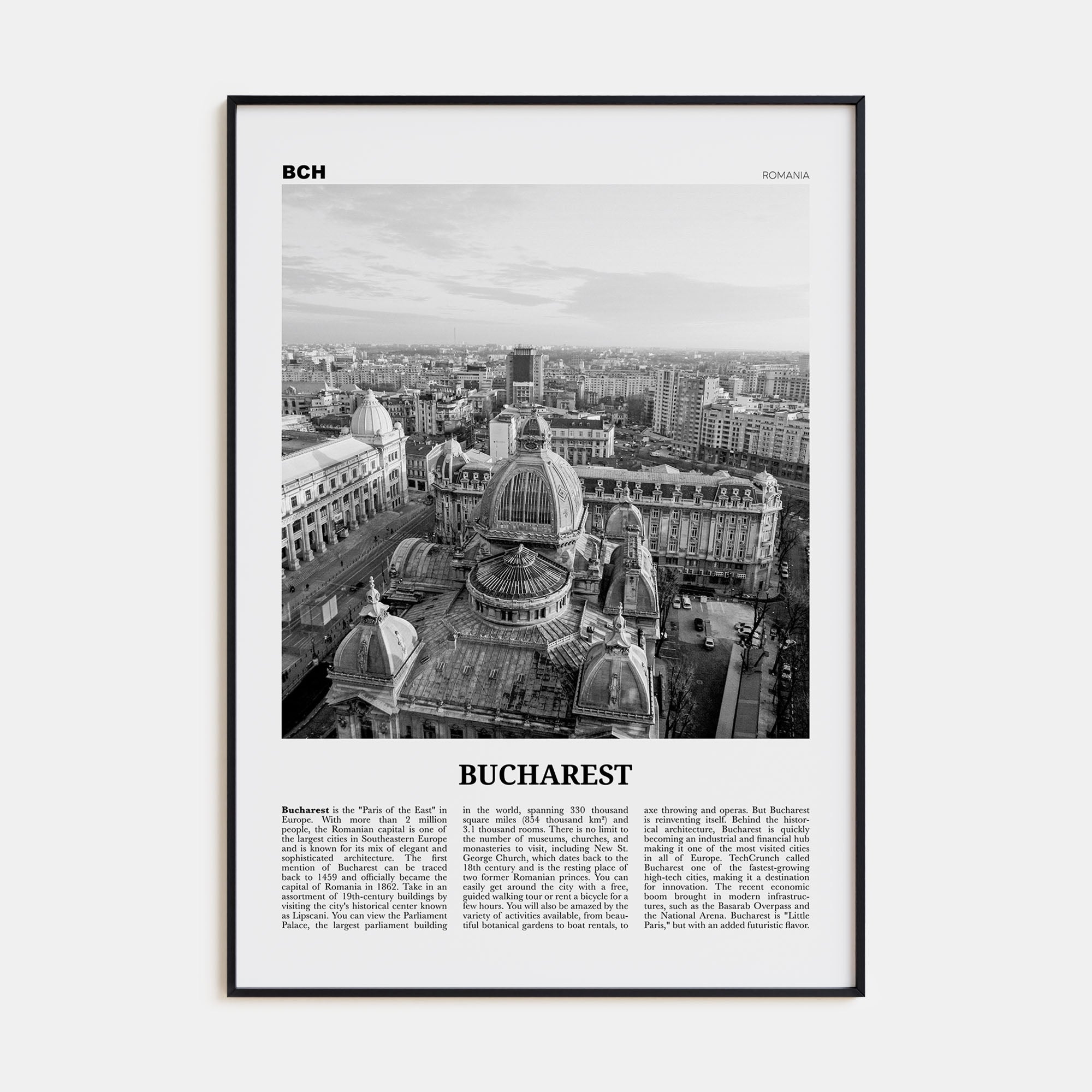 Bucharest Travel B&W No 2 Poster