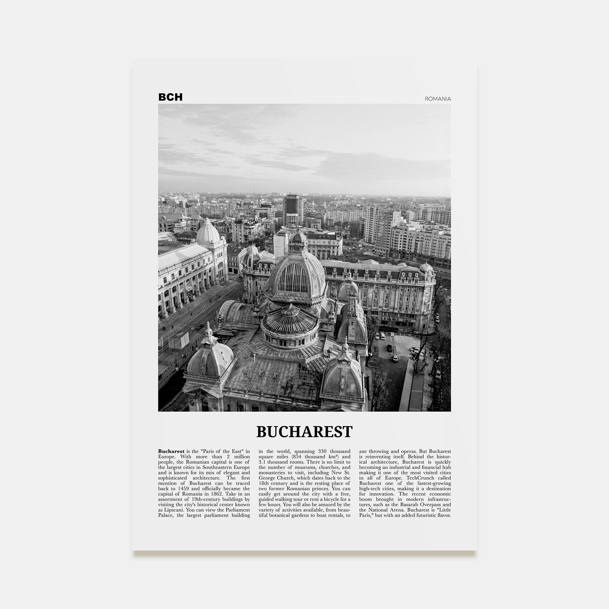 Bucharest Travel B&W No 2 Poster