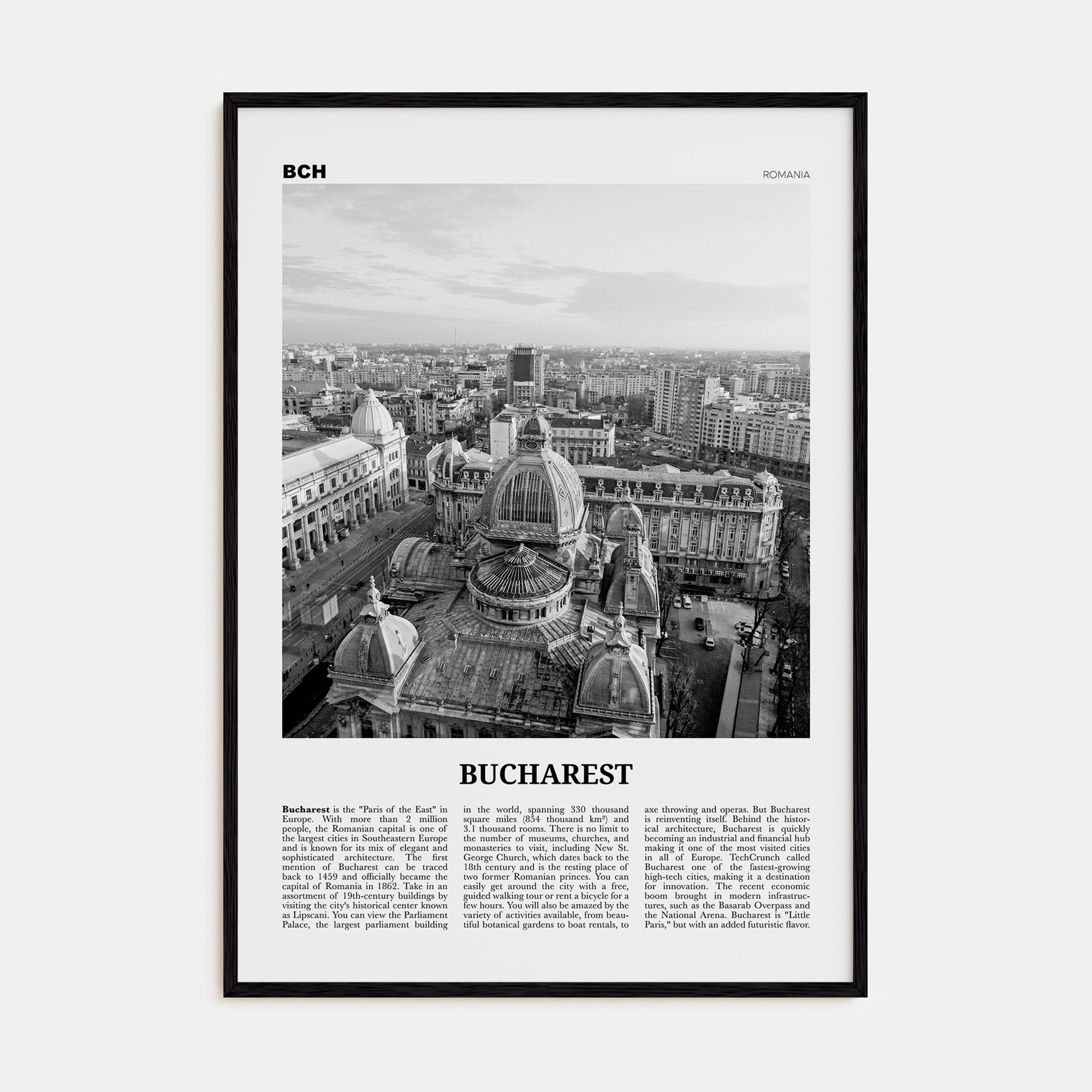 Bucharest Travel B&W No 2 Poster