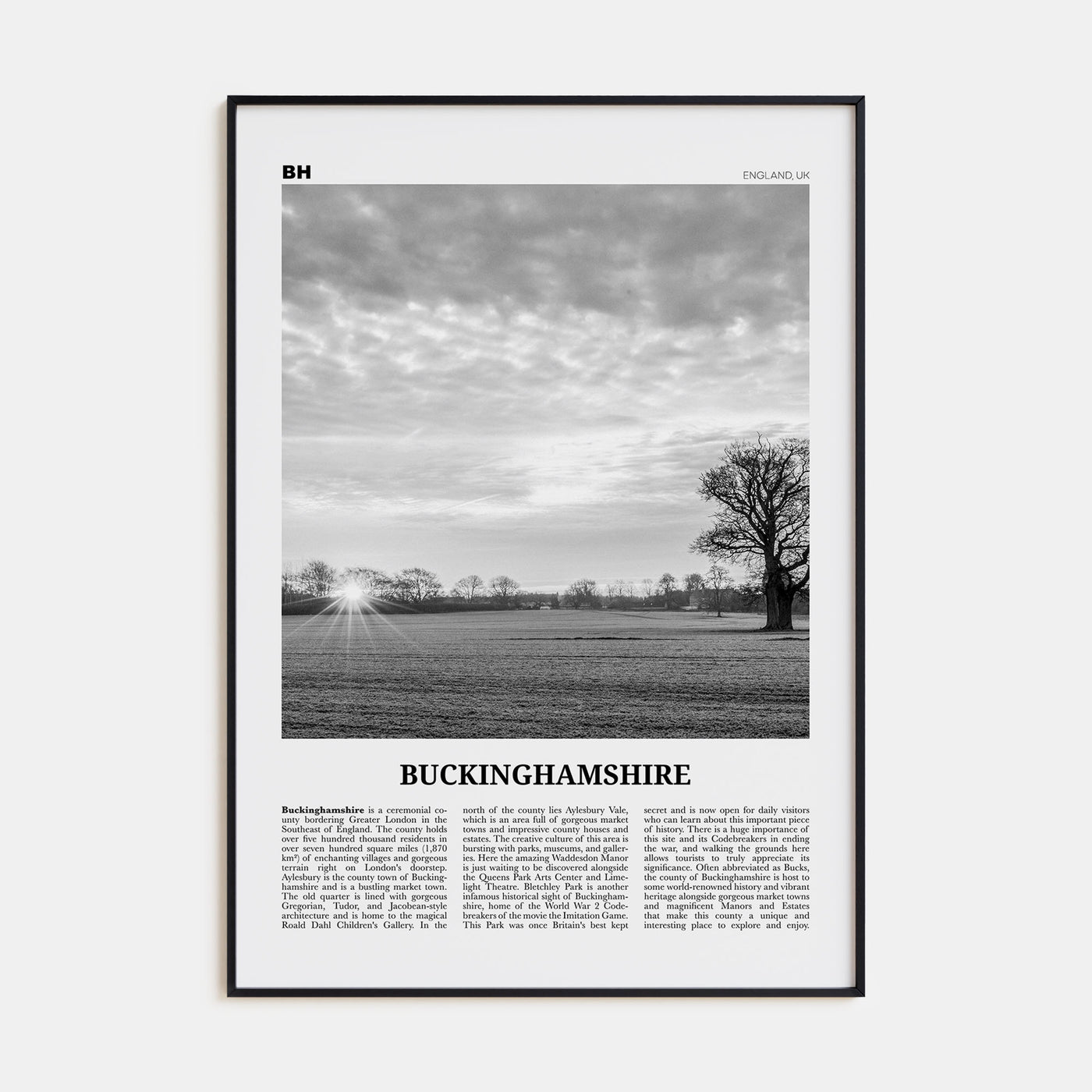Buckinghamshire Travel B&W Poster