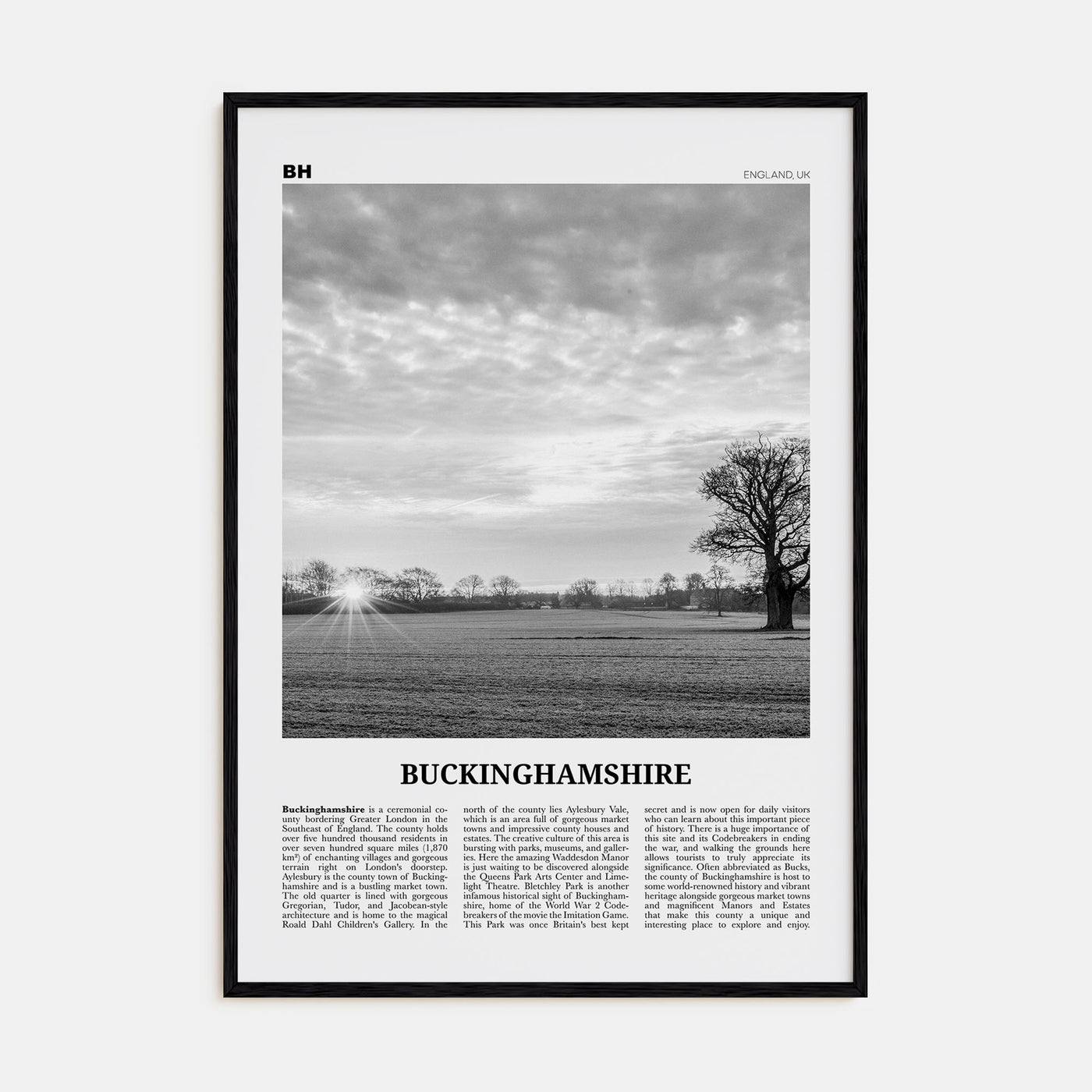 Buckinghamshire Travel B&W Poster