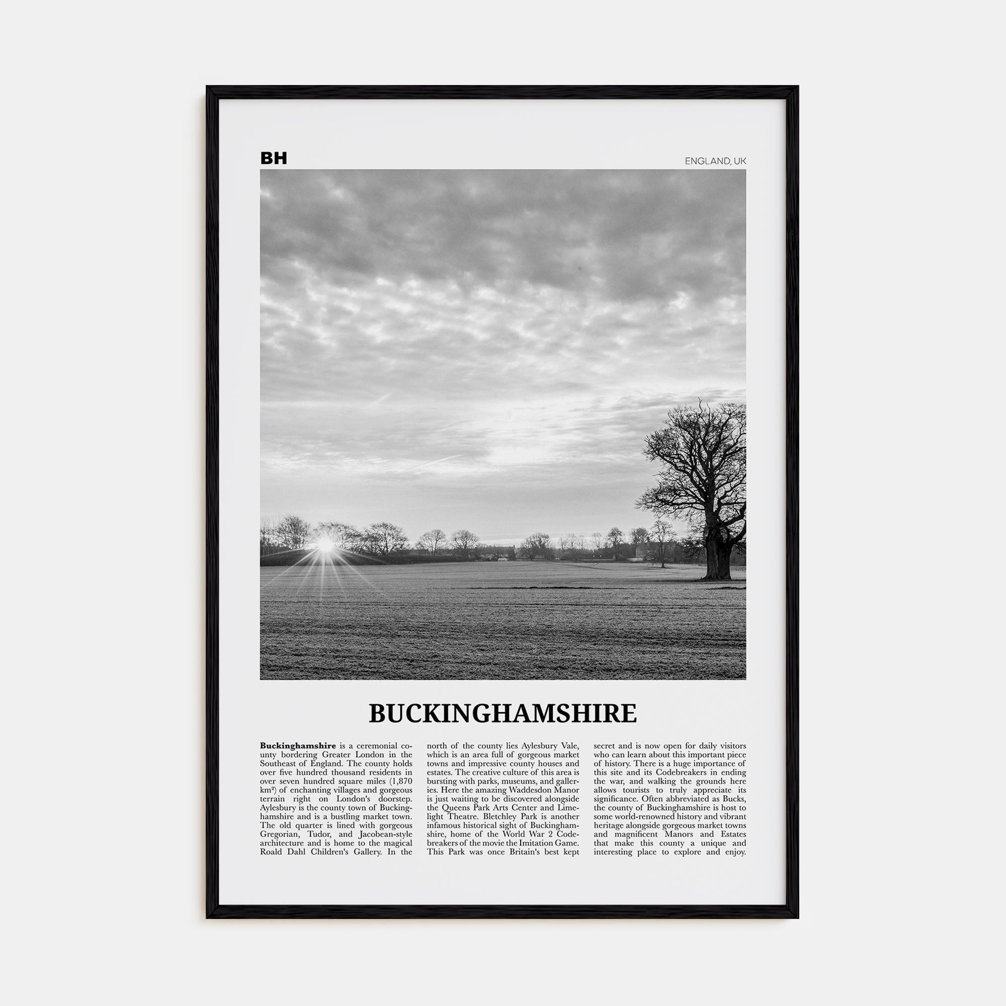 Buckinghamshire Travel B&W Poster