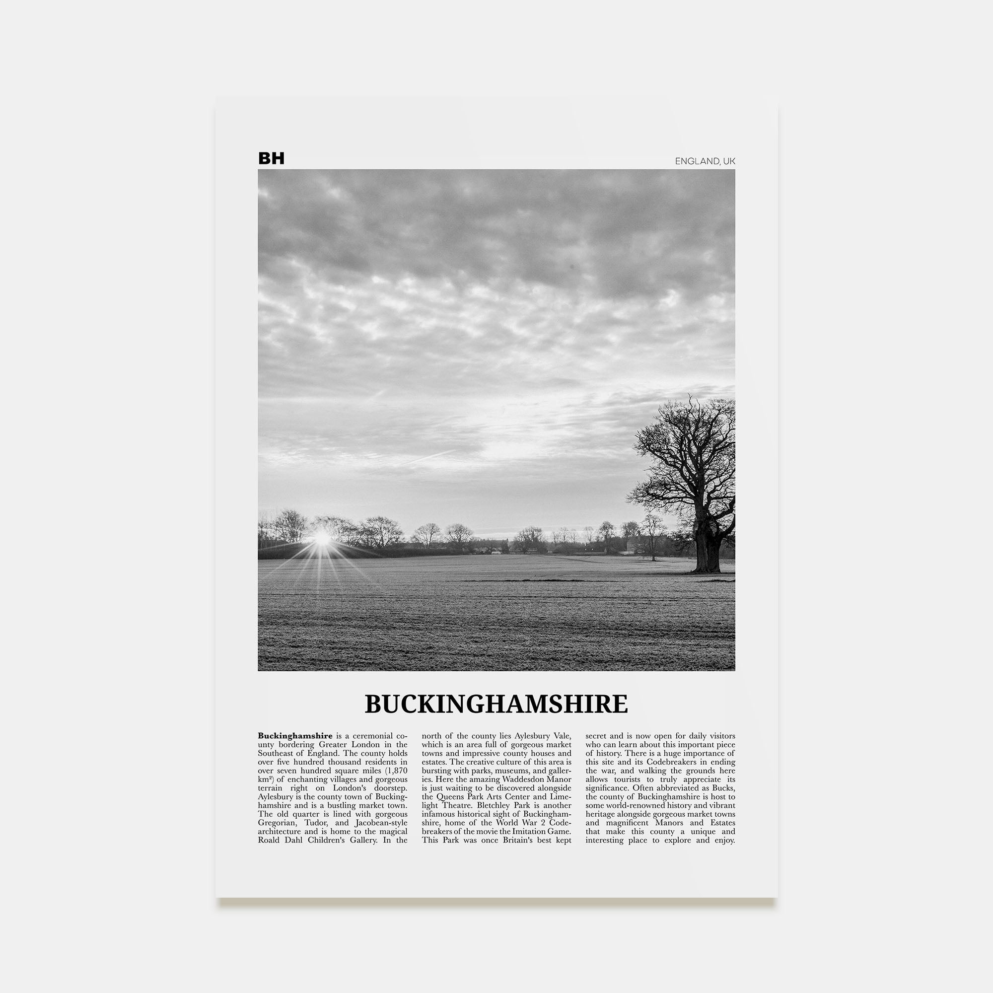 Buckinghamshire Travel B&W Poster