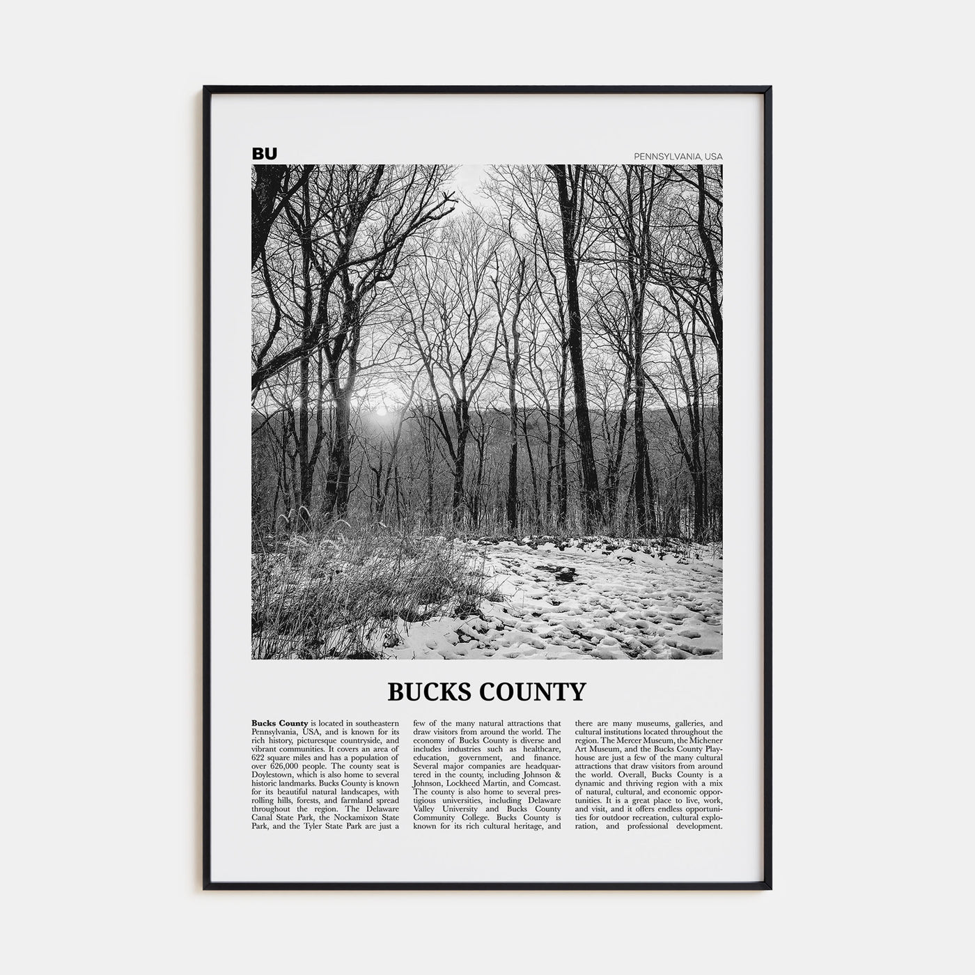 Bucks County Travel B&W Poster