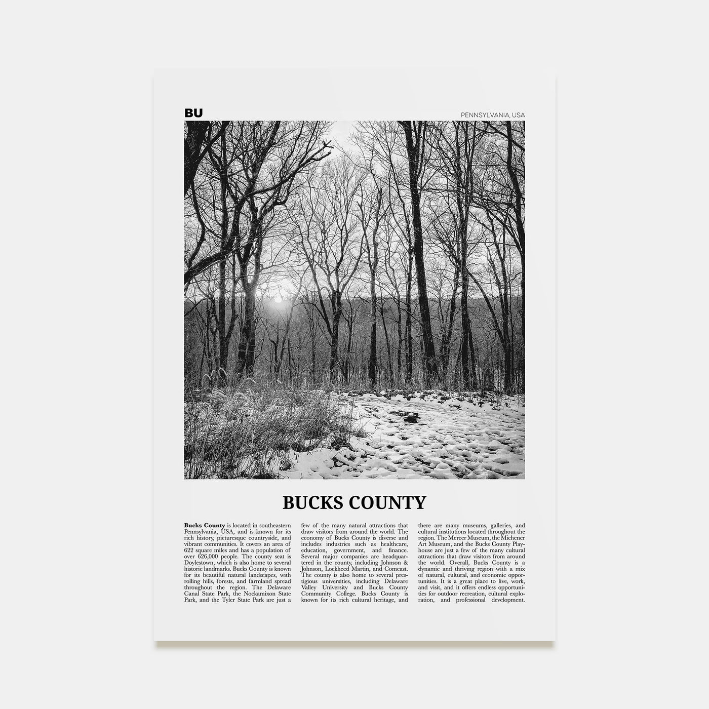 Bucks County Travel B&W Poster