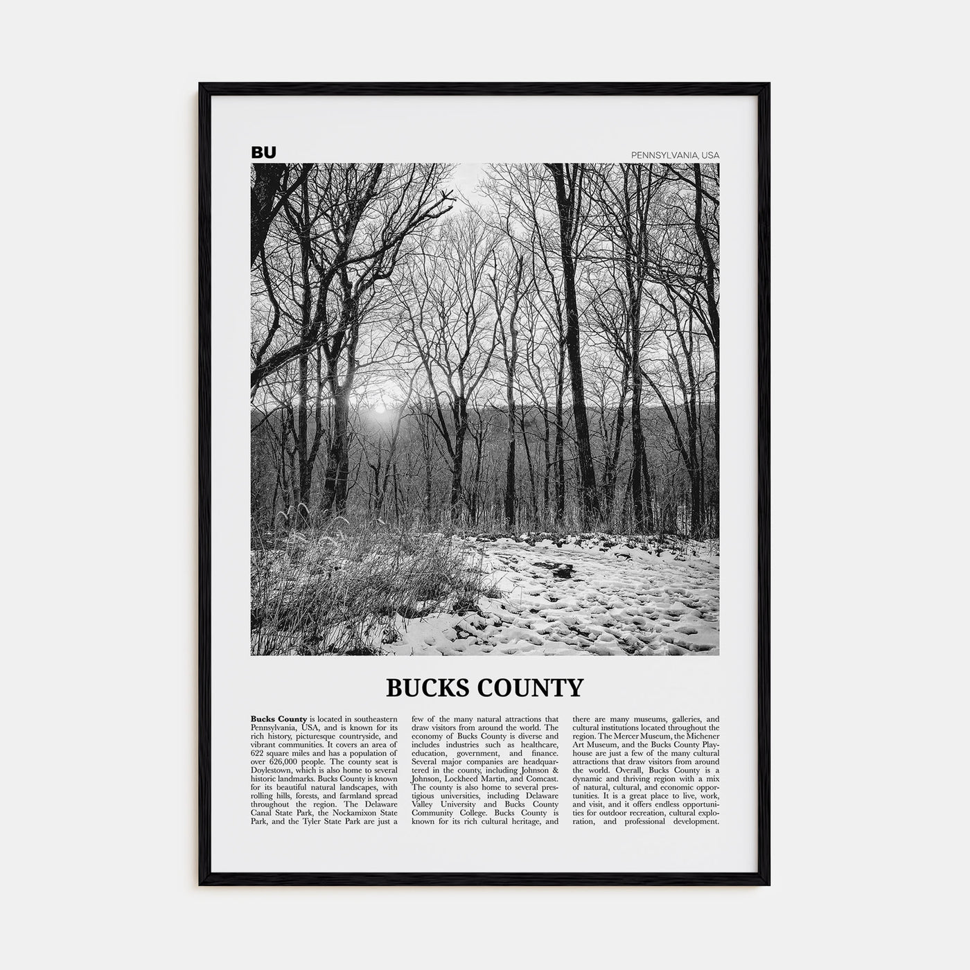 Bucks County Travel B&W Poster