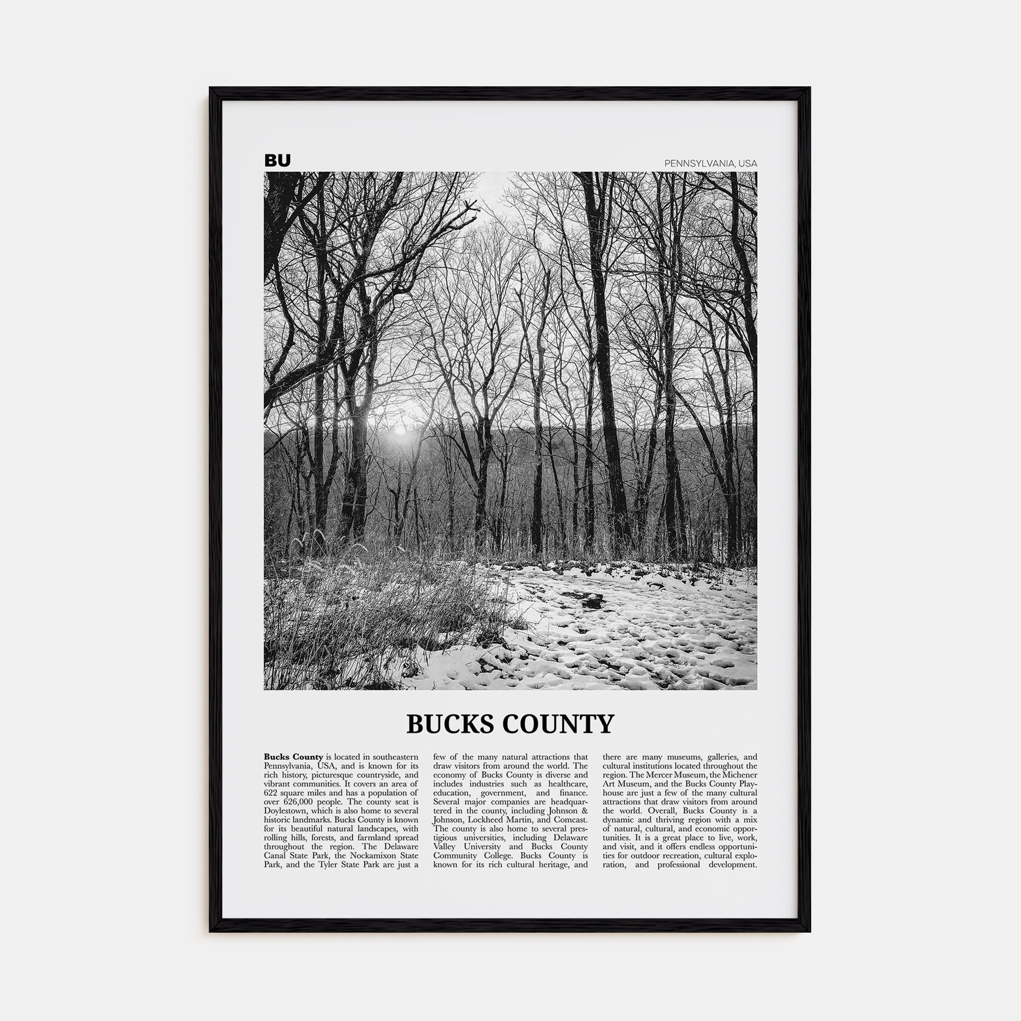 Bucks County Travel B&W Poster