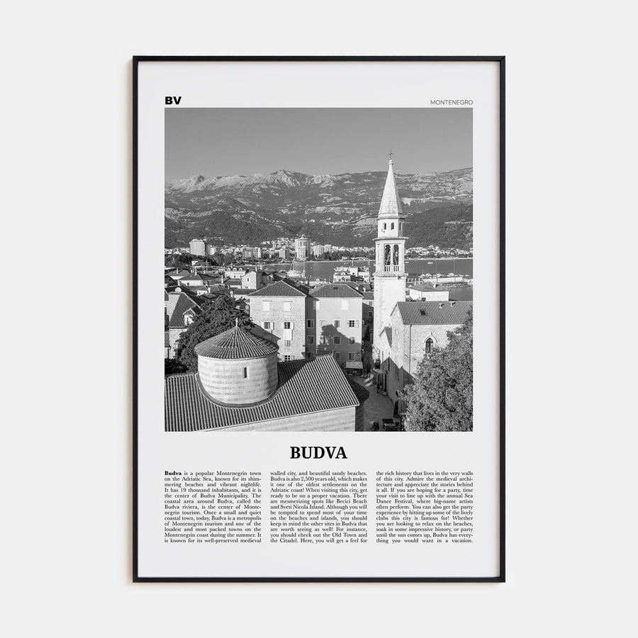 Budva Travel B&W Poster