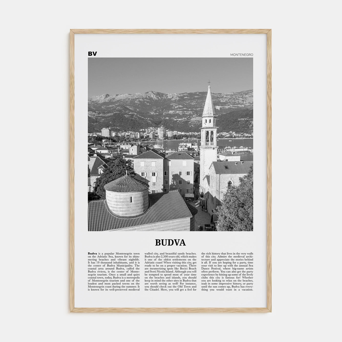 Budva Travel B&W Poster