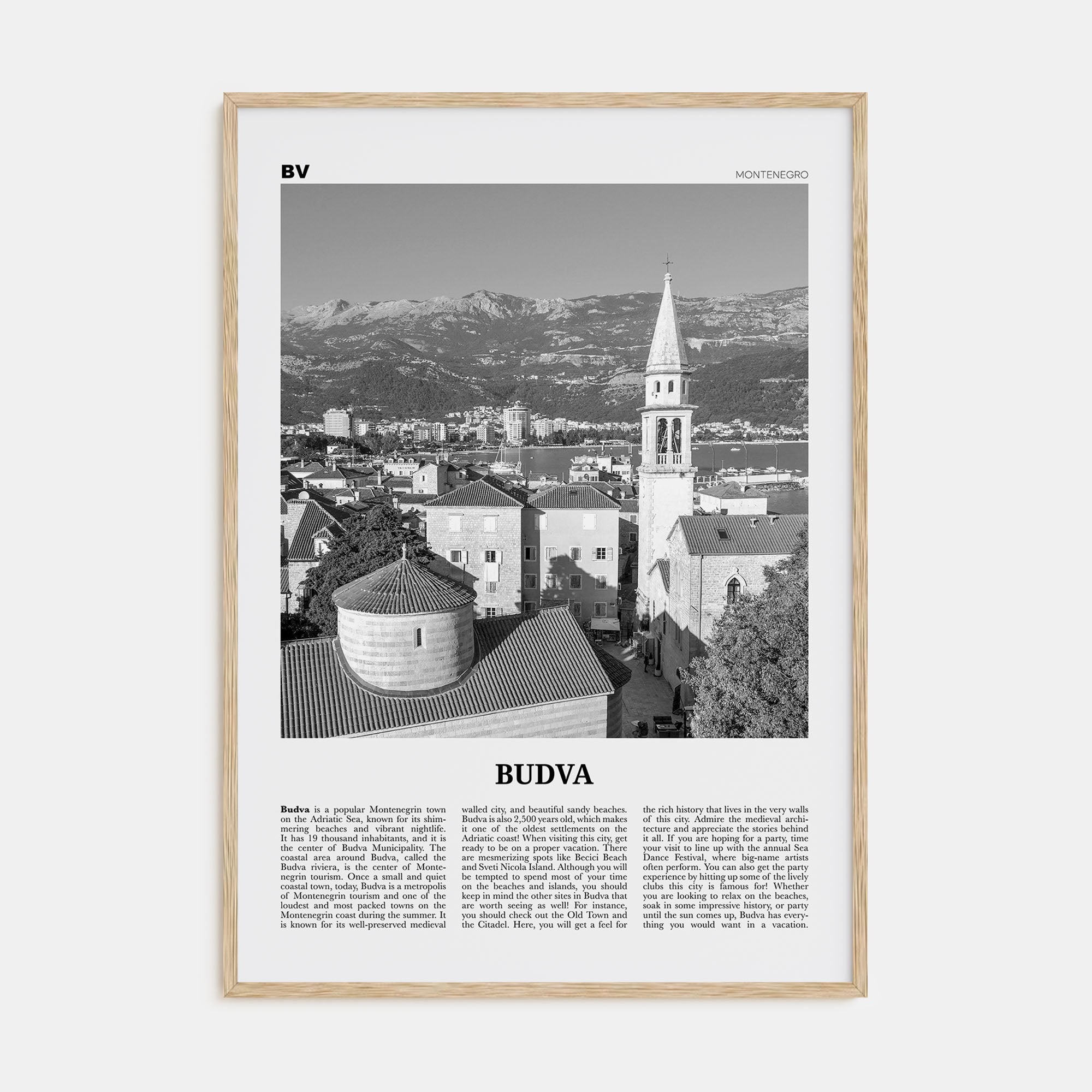 Budva Travel B&W Poster