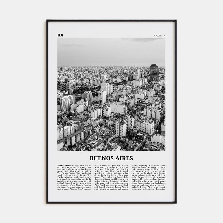 Buenos Aires Travel B&W No 1 Poster