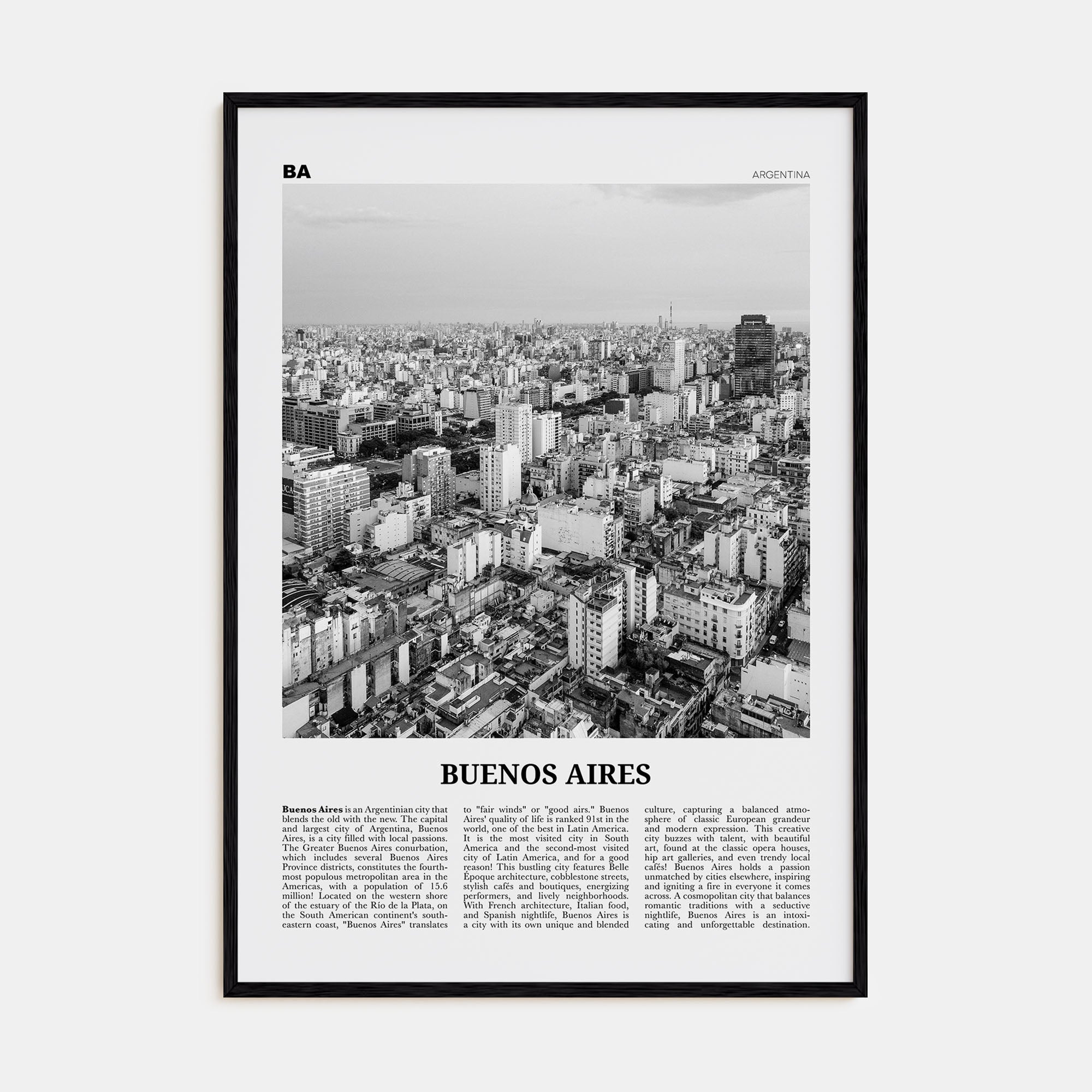 Buenos Aires Travel B&W No 1 Poster