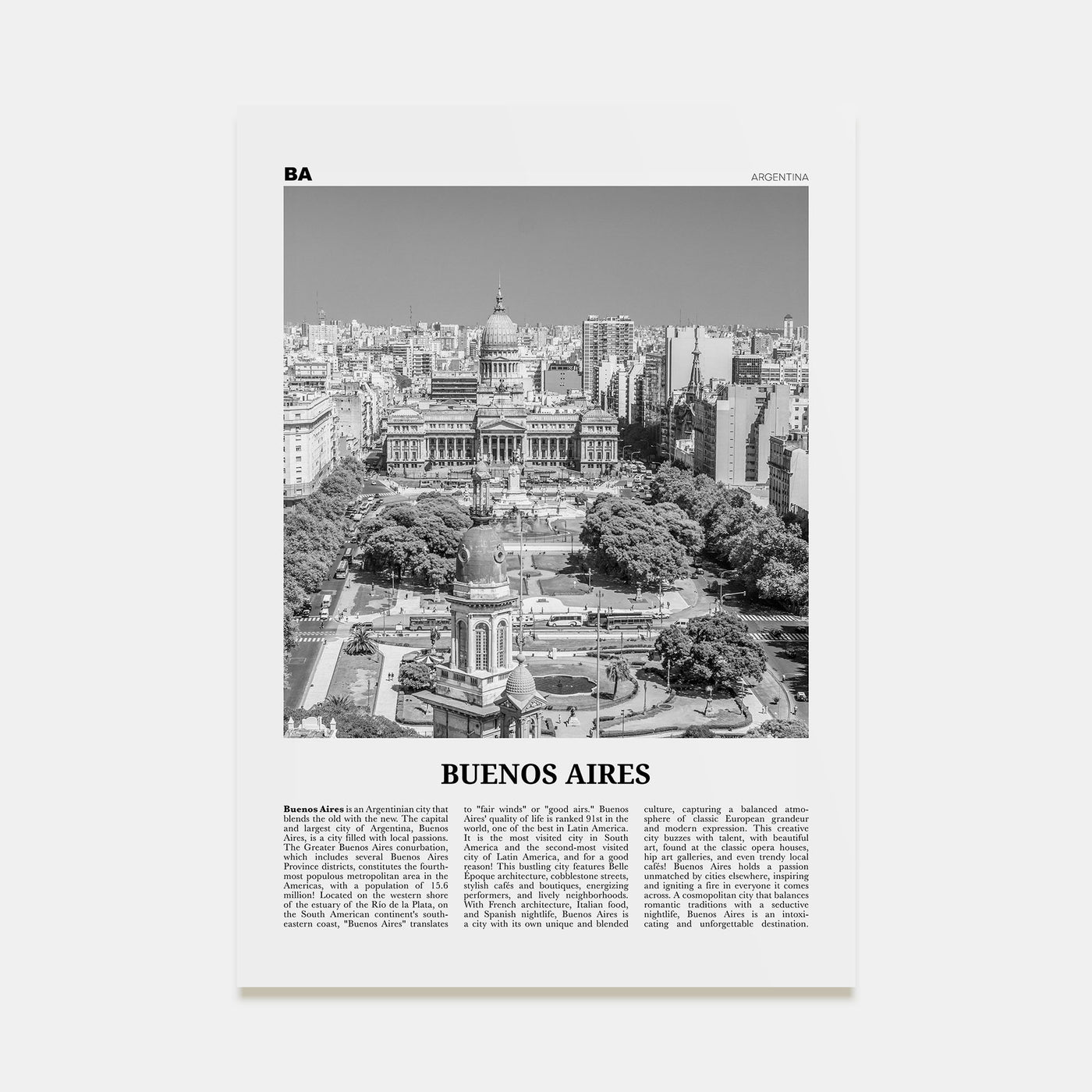 Buenos Aires Travel B&W No 2 Poster