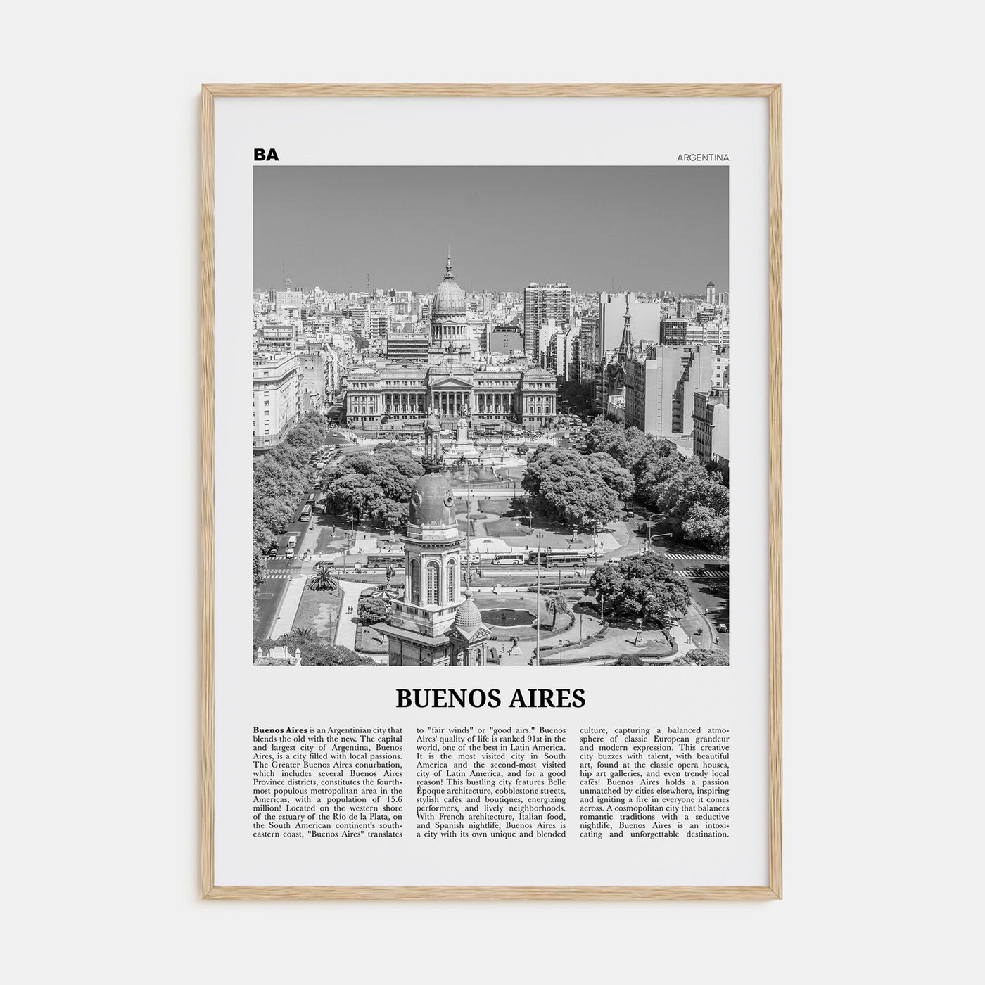 Buenos Aires Travel B&W No 2 Poster