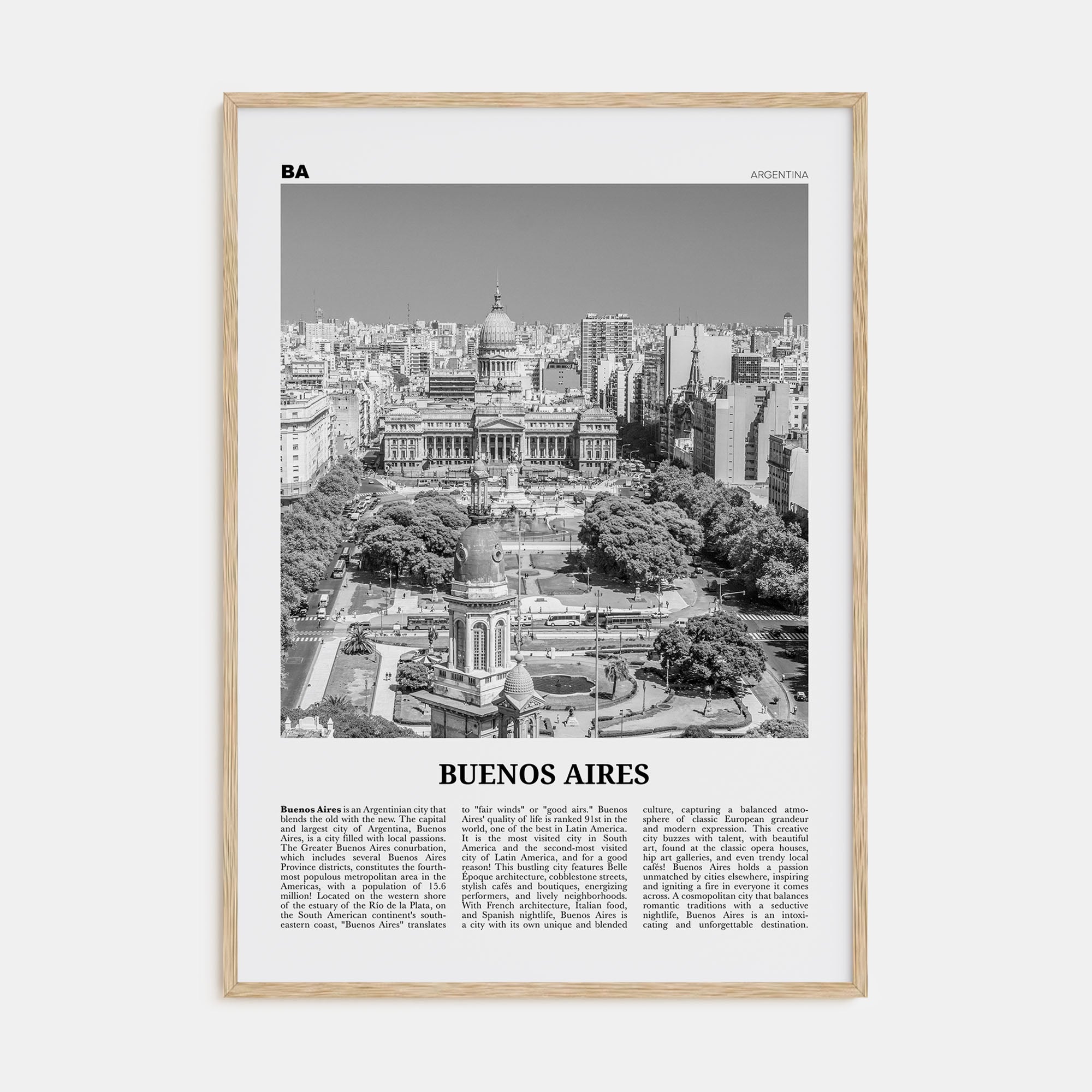 Buenos Aires Travel B&W No 2 Poster