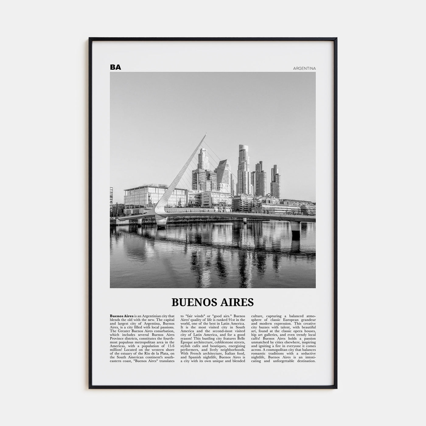 Buenos Aires Travel B&W No 3 Poster