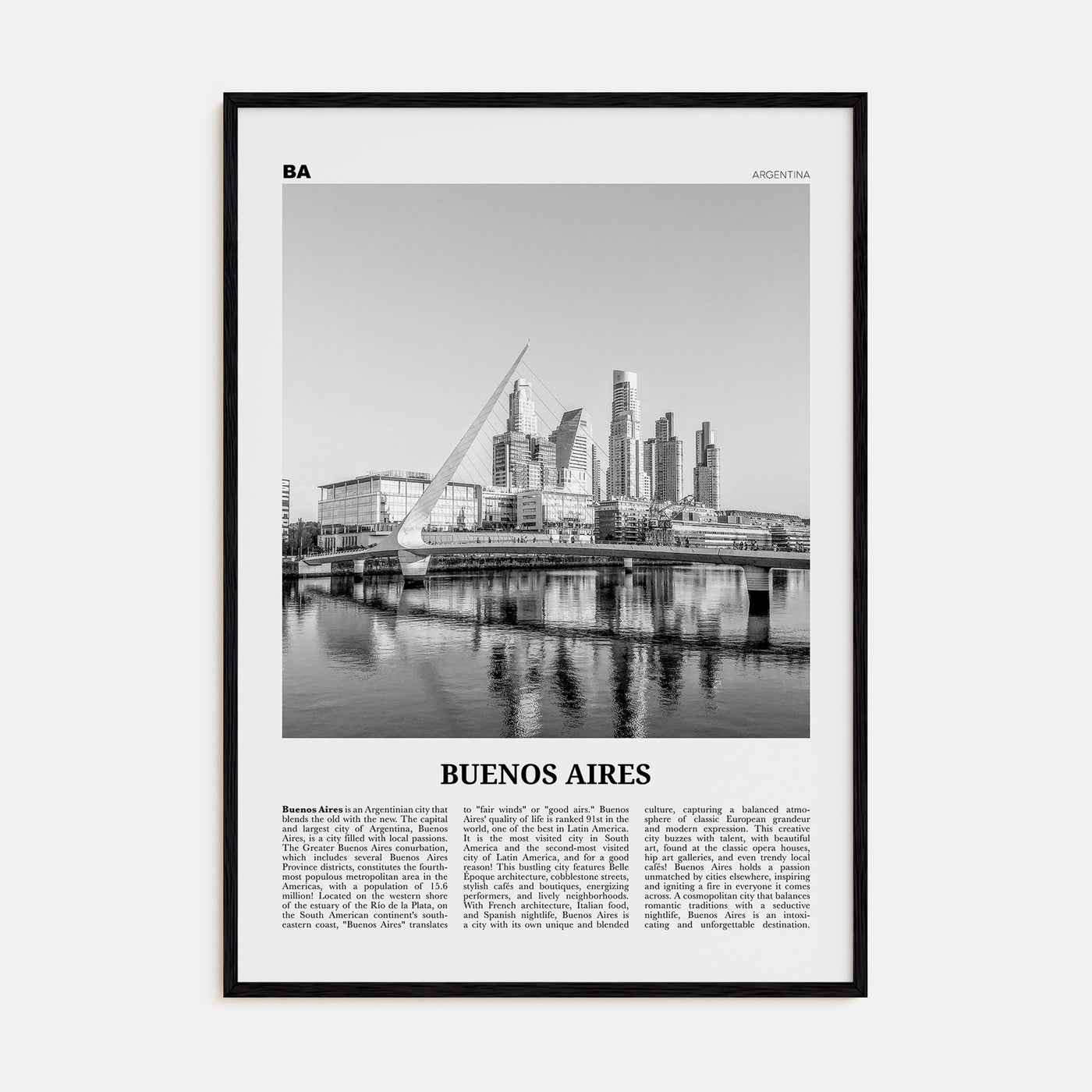 Buenos Aires Travel B&W No 3 Poster