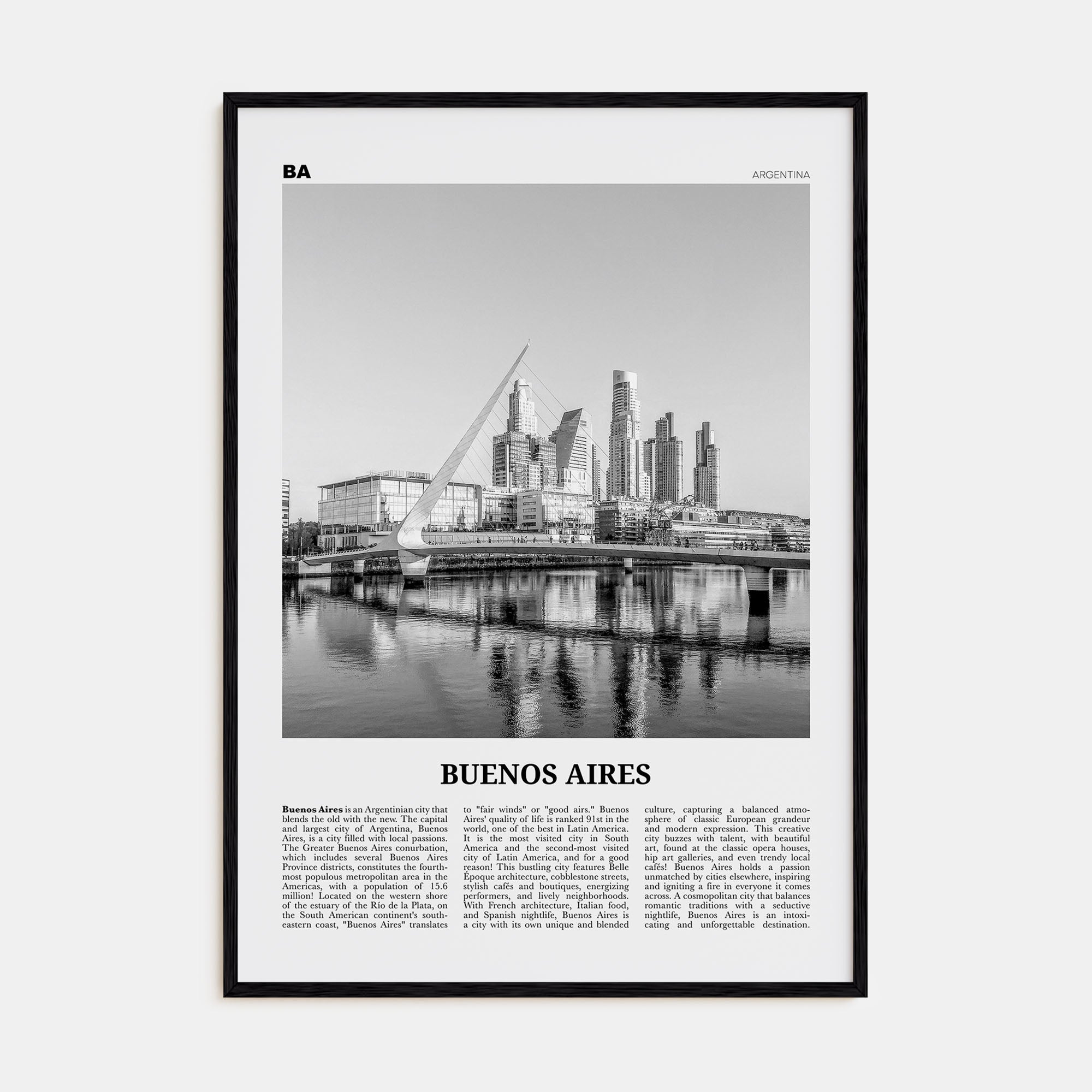 Buenos Aires Travel B&W No 3 Poster