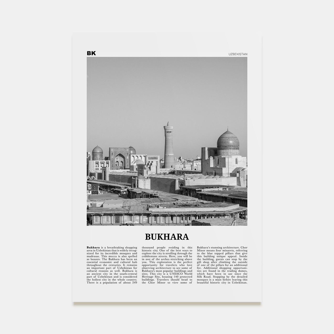 Bukhara Travel B&W Poster