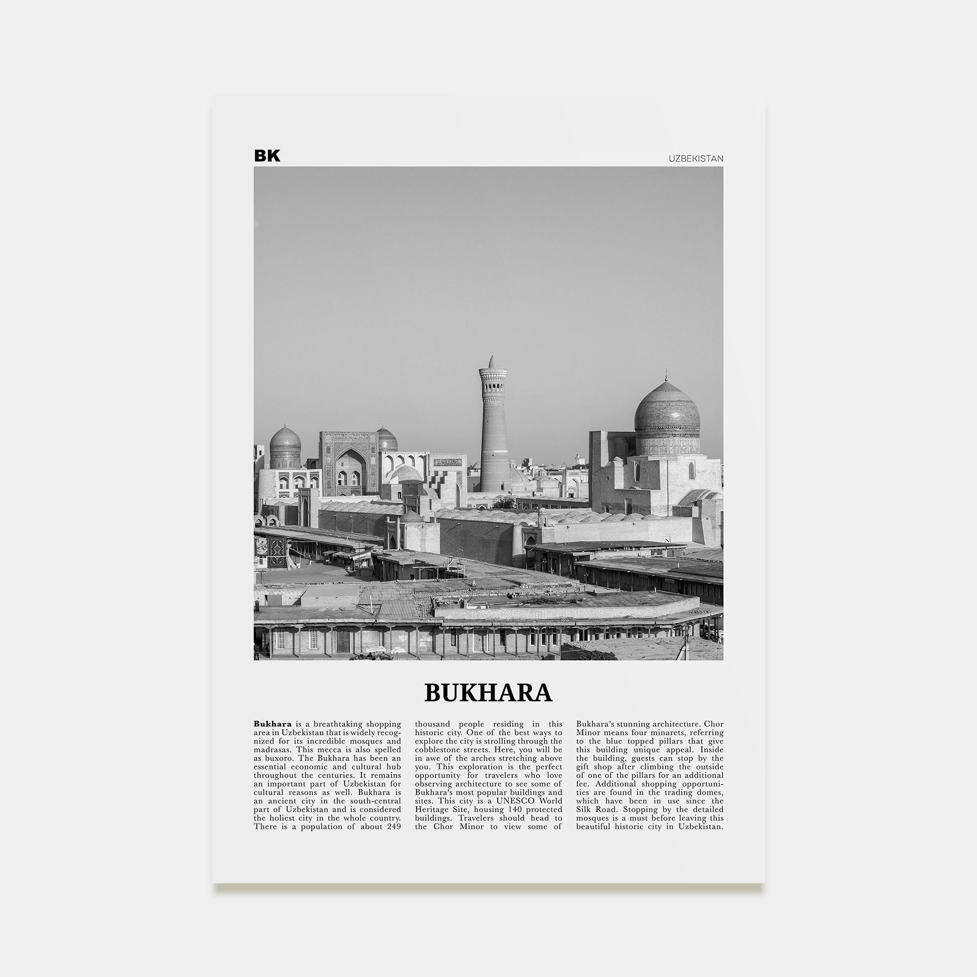 Bukhara Travel B&W Poster