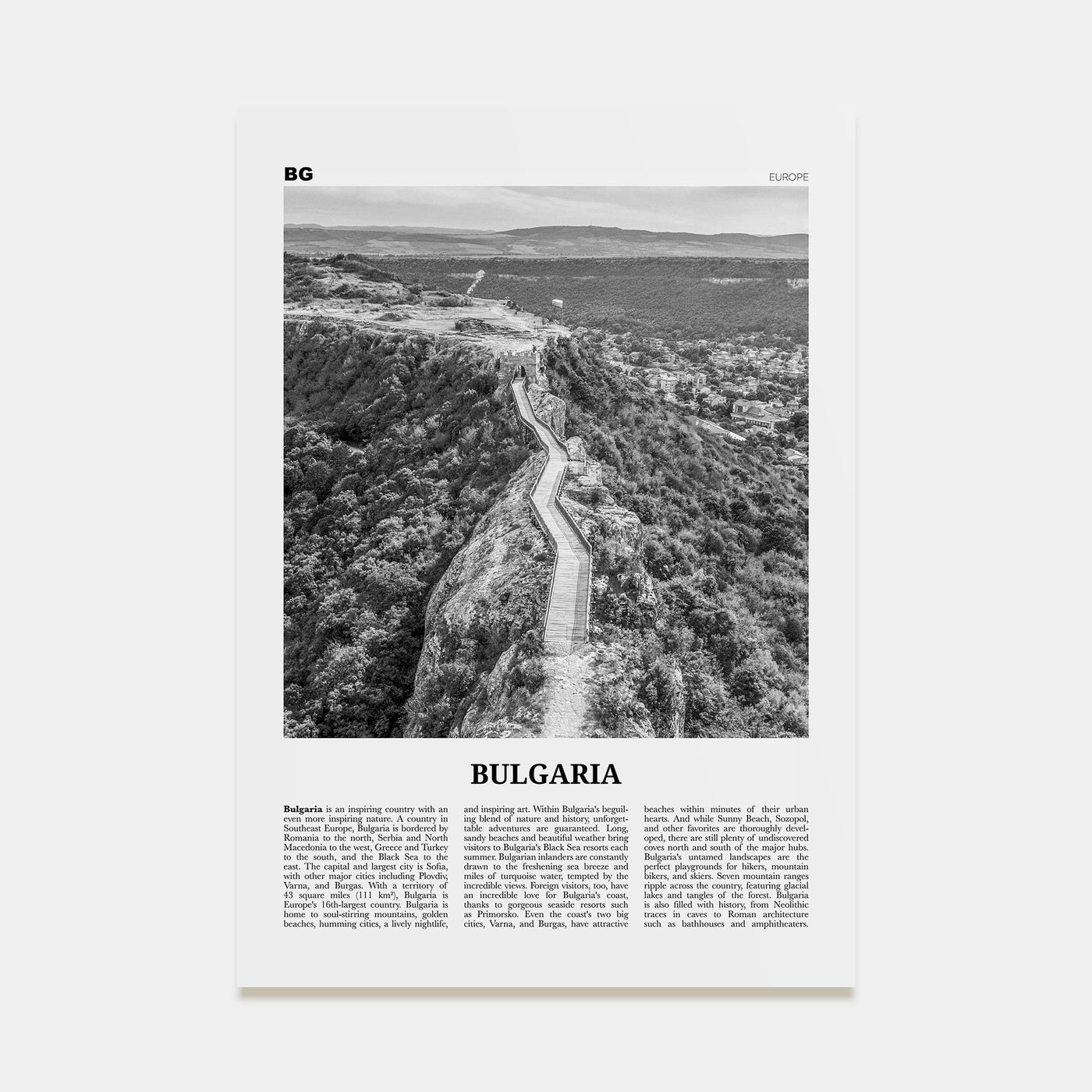 Bulgaria Travel B&W Poster