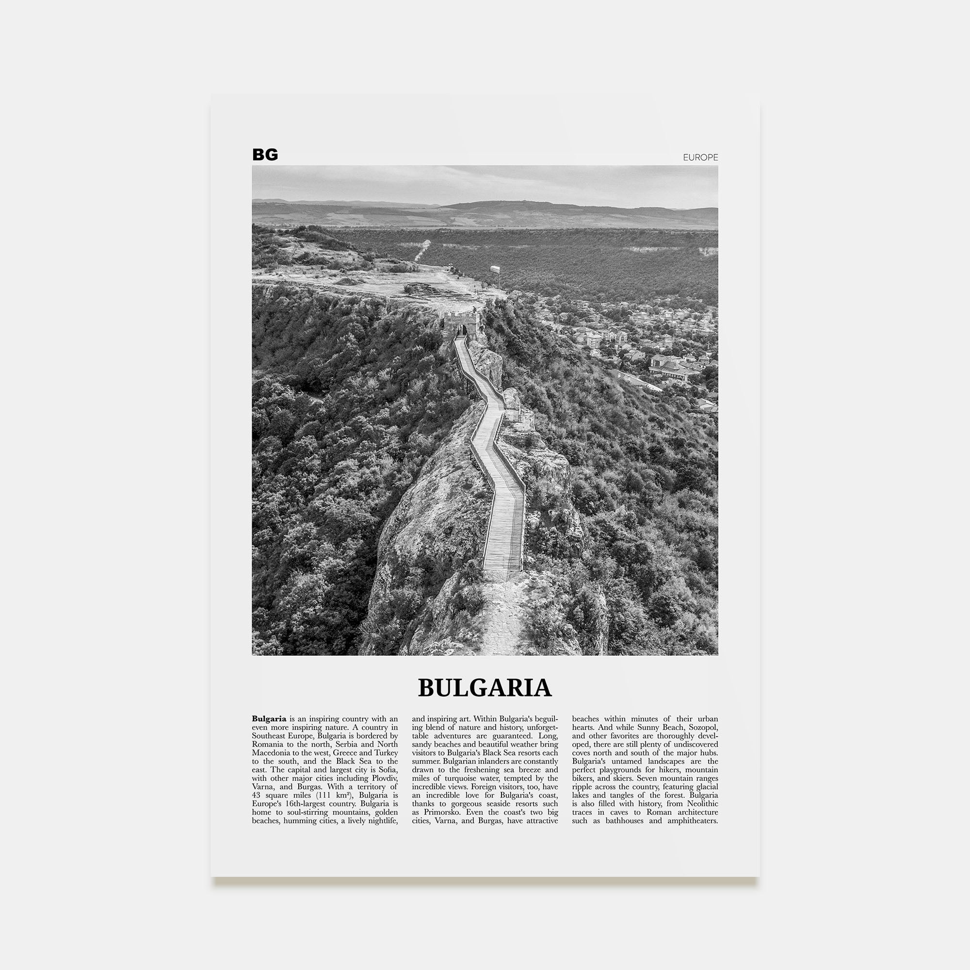 Bulgaria Travel B&W Poster