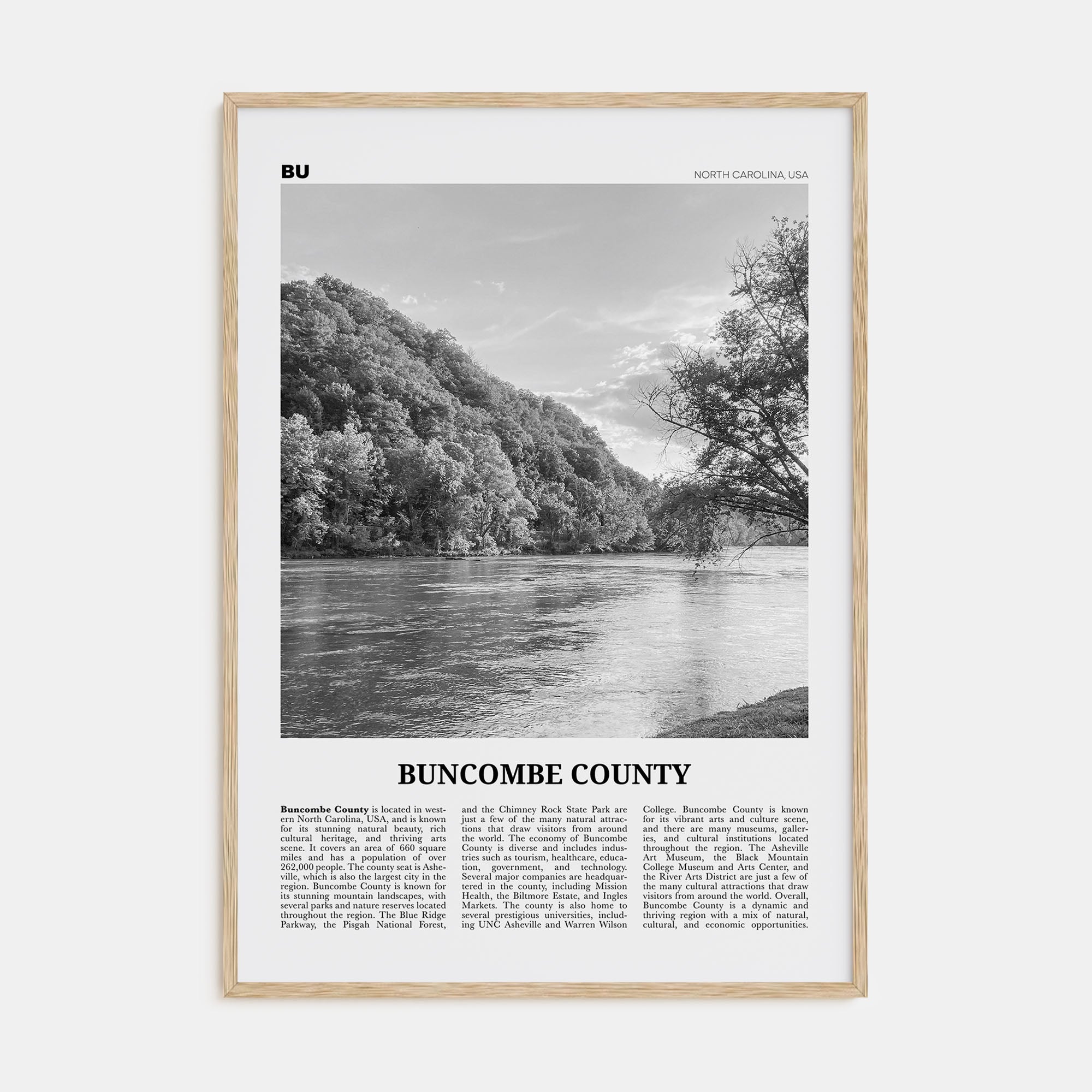 Buncombe County Travel B&W Poster