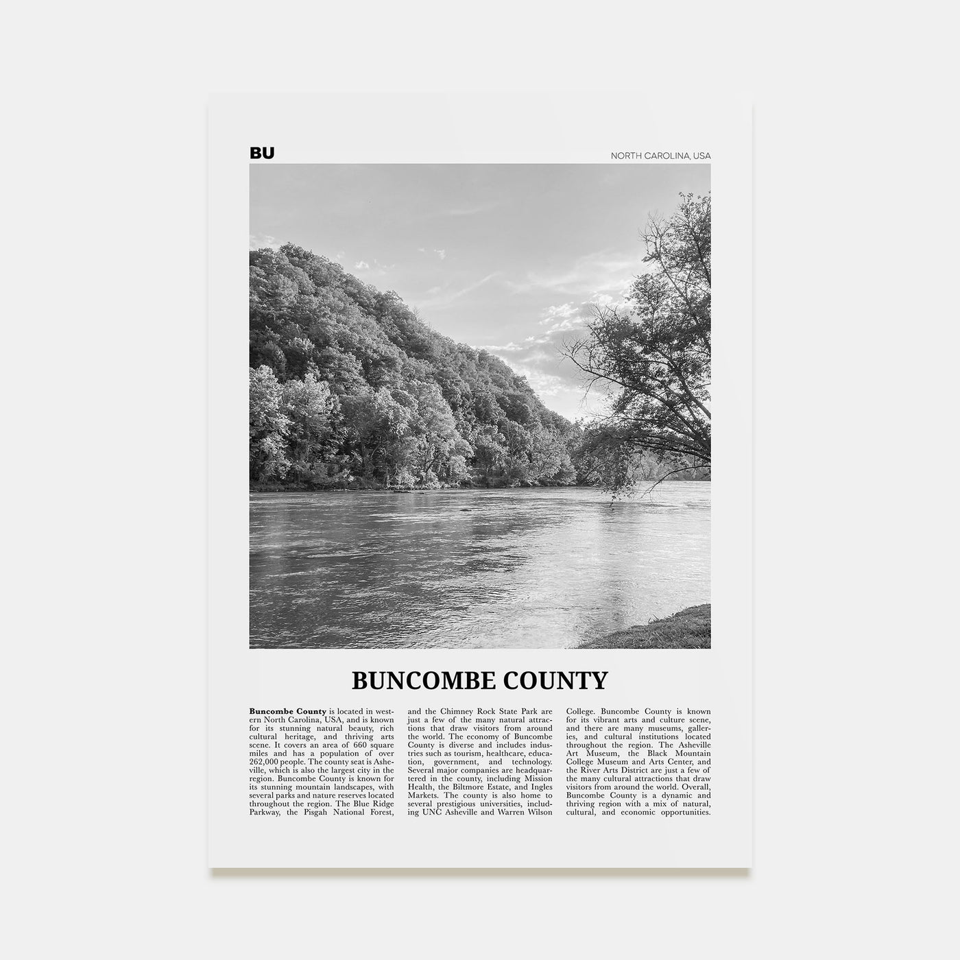 Buncombe County Travel B&W Poster