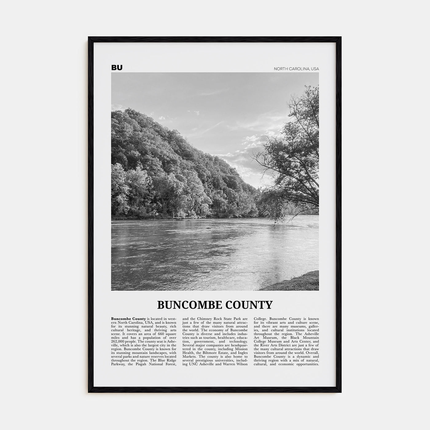 Buncombe County Travel B&W Poster
