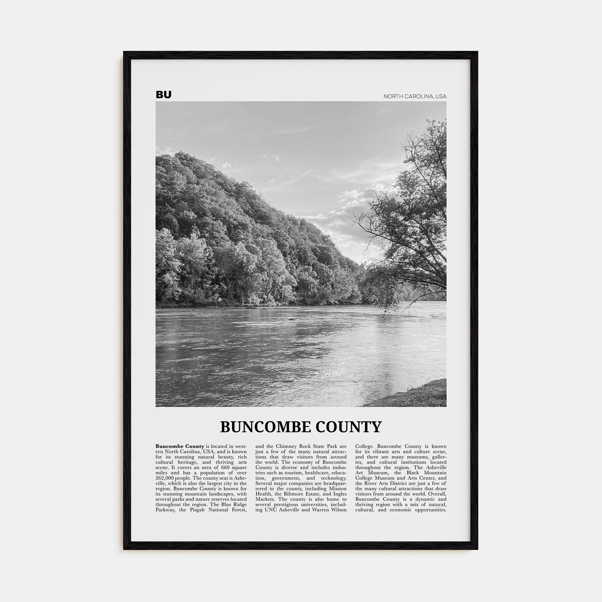 Buncombe County Travel B&W Poster
