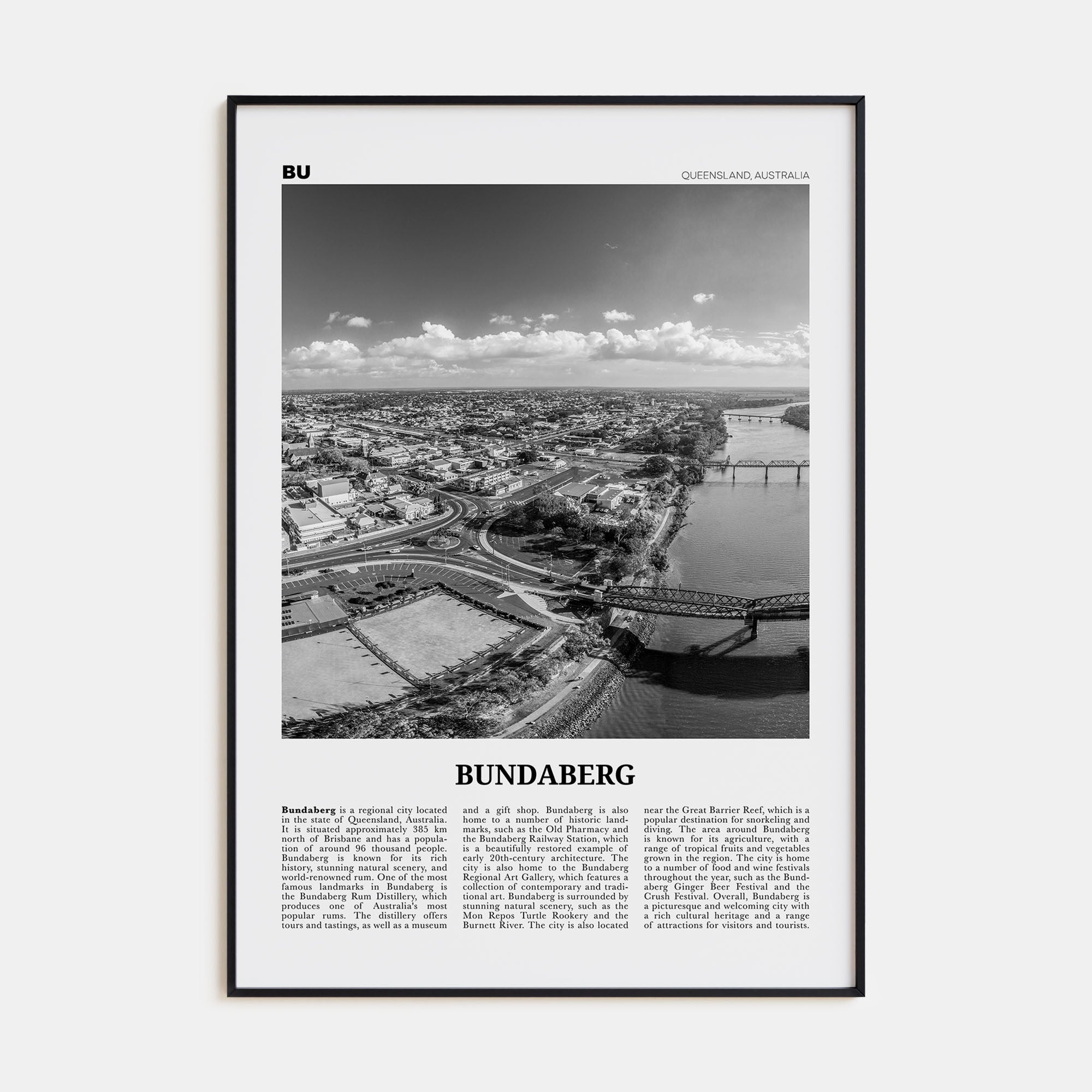 Bundaberg Travel B&W Poster