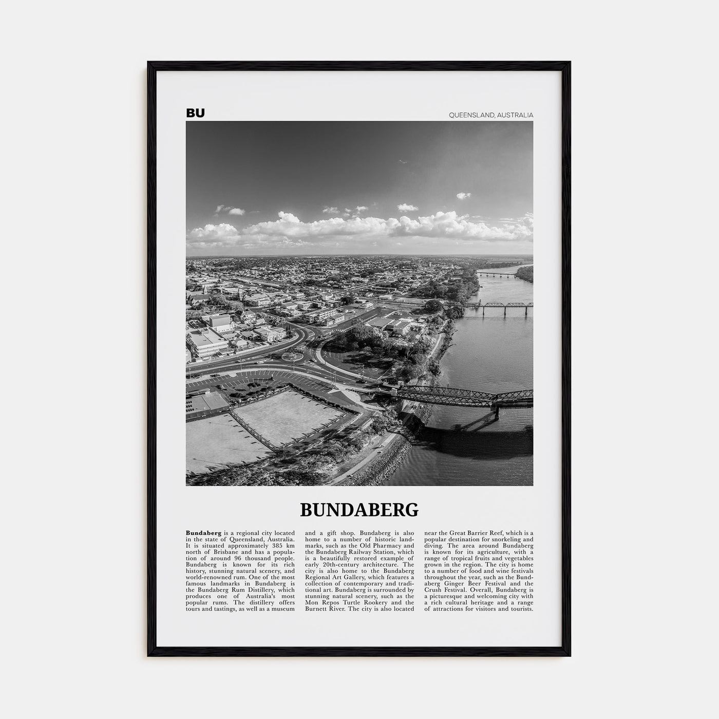 Bundaberg Travel B&W Poster