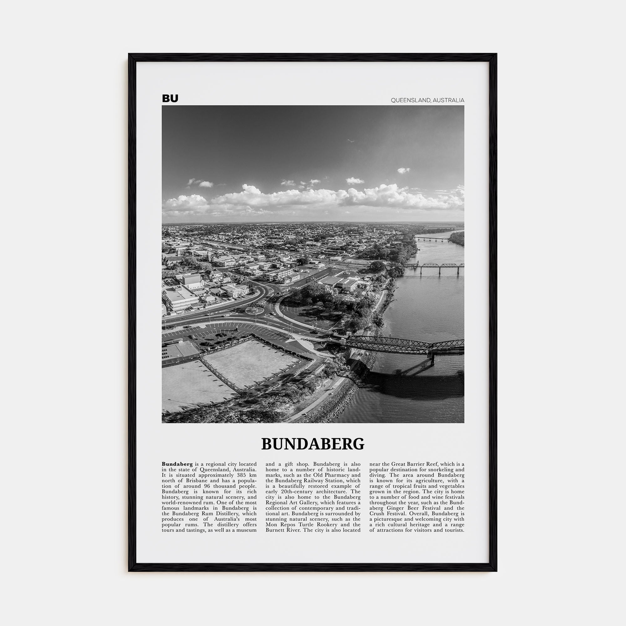 Bundaberg Travel B&W Poster