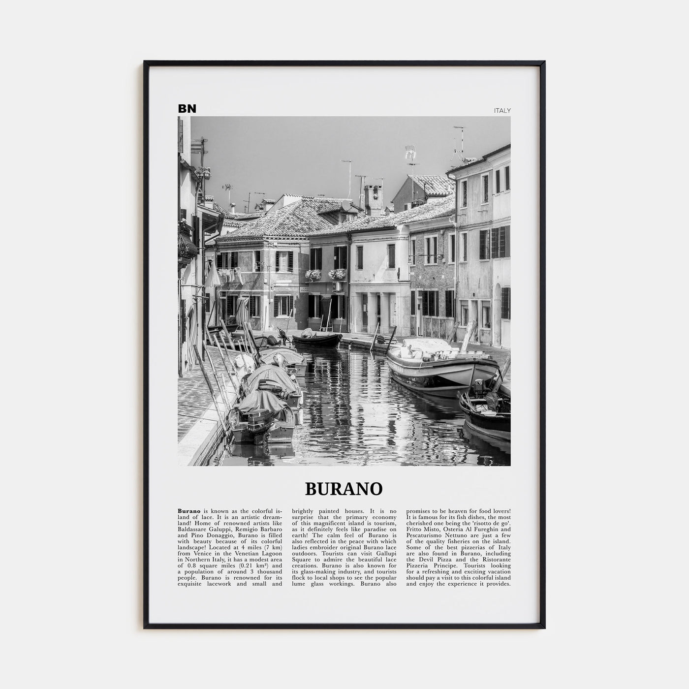 Burano Travel B&W Poster