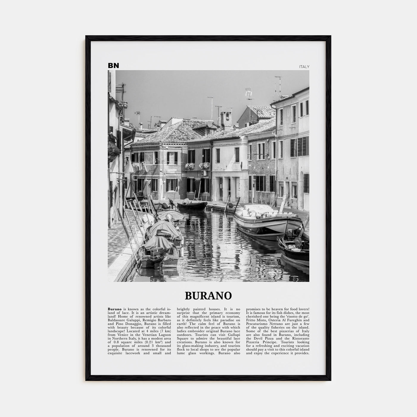 Burano Travel B&W Poster