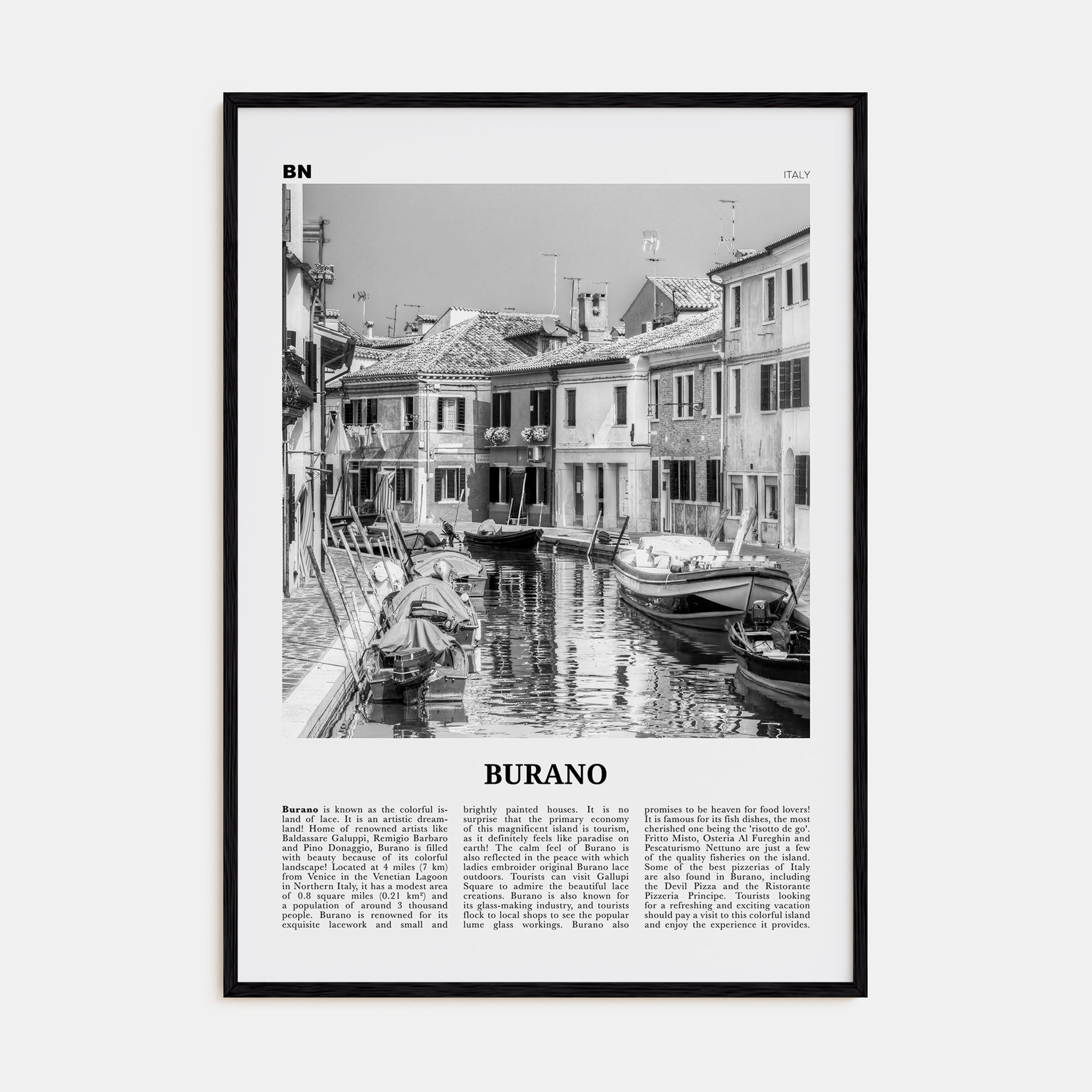 Burano Travel B&W Poster
