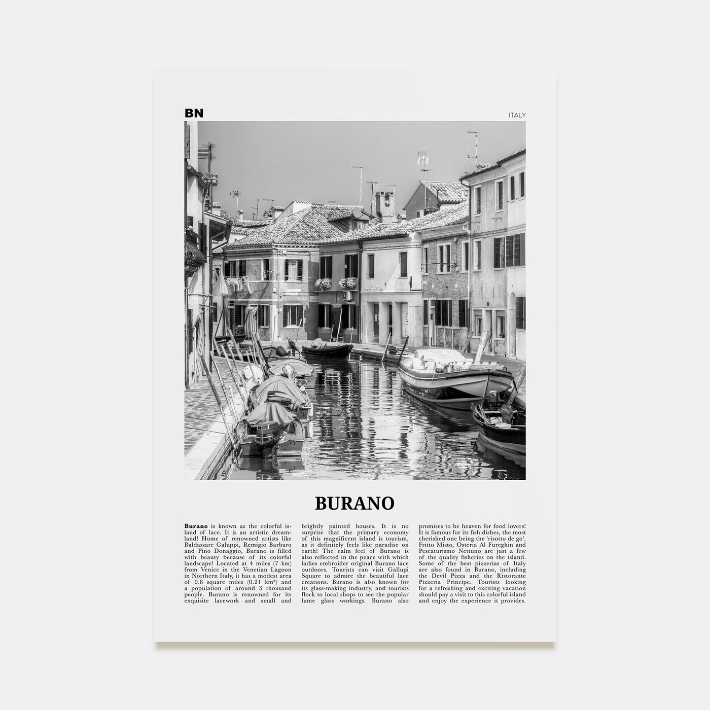 Burano Travel B&W Poster