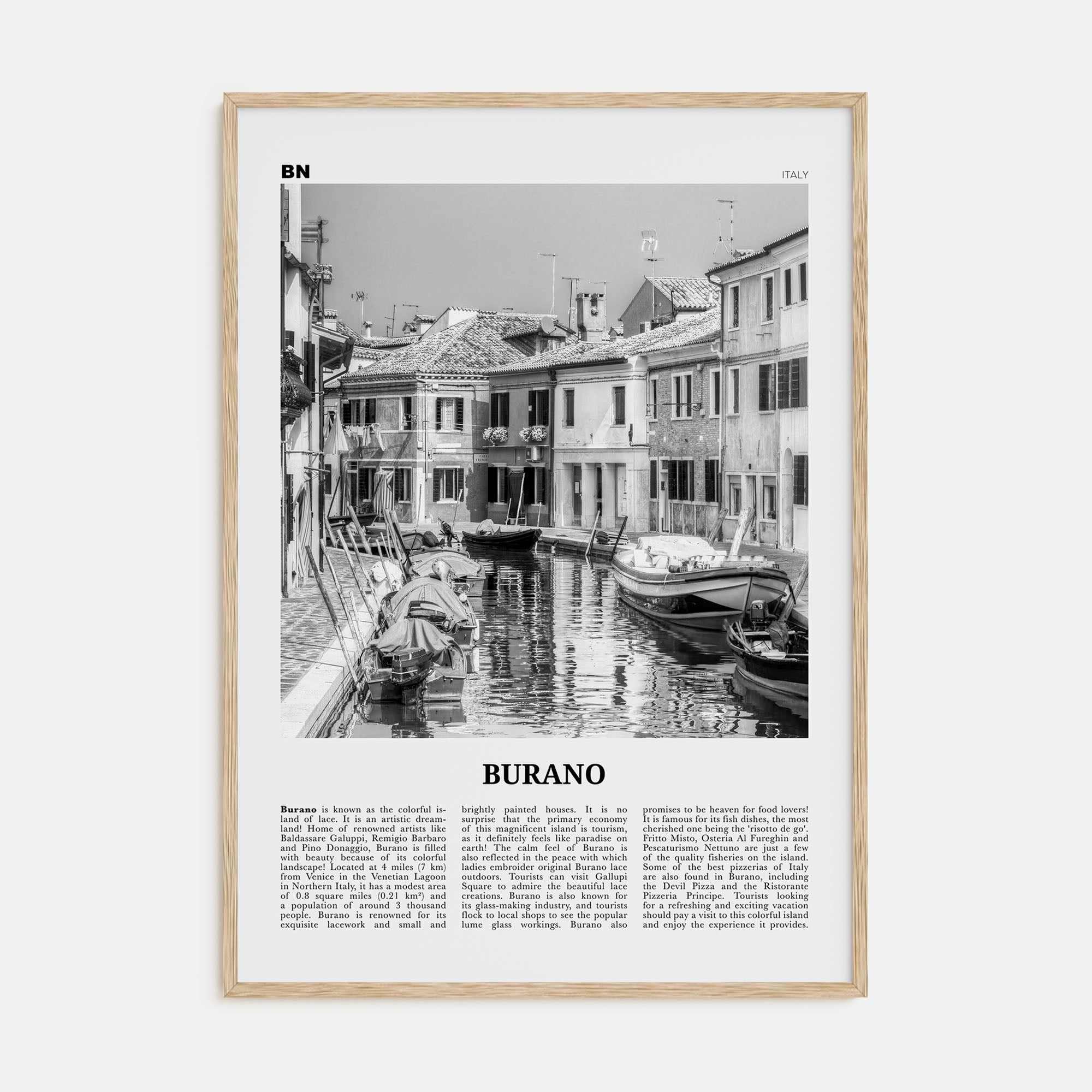 Burano Travel B&W Poster