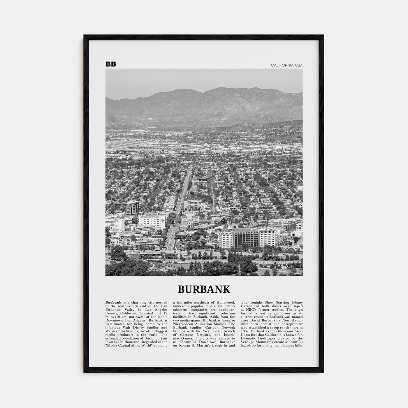 Burbank Travel B&W No 1 Poster