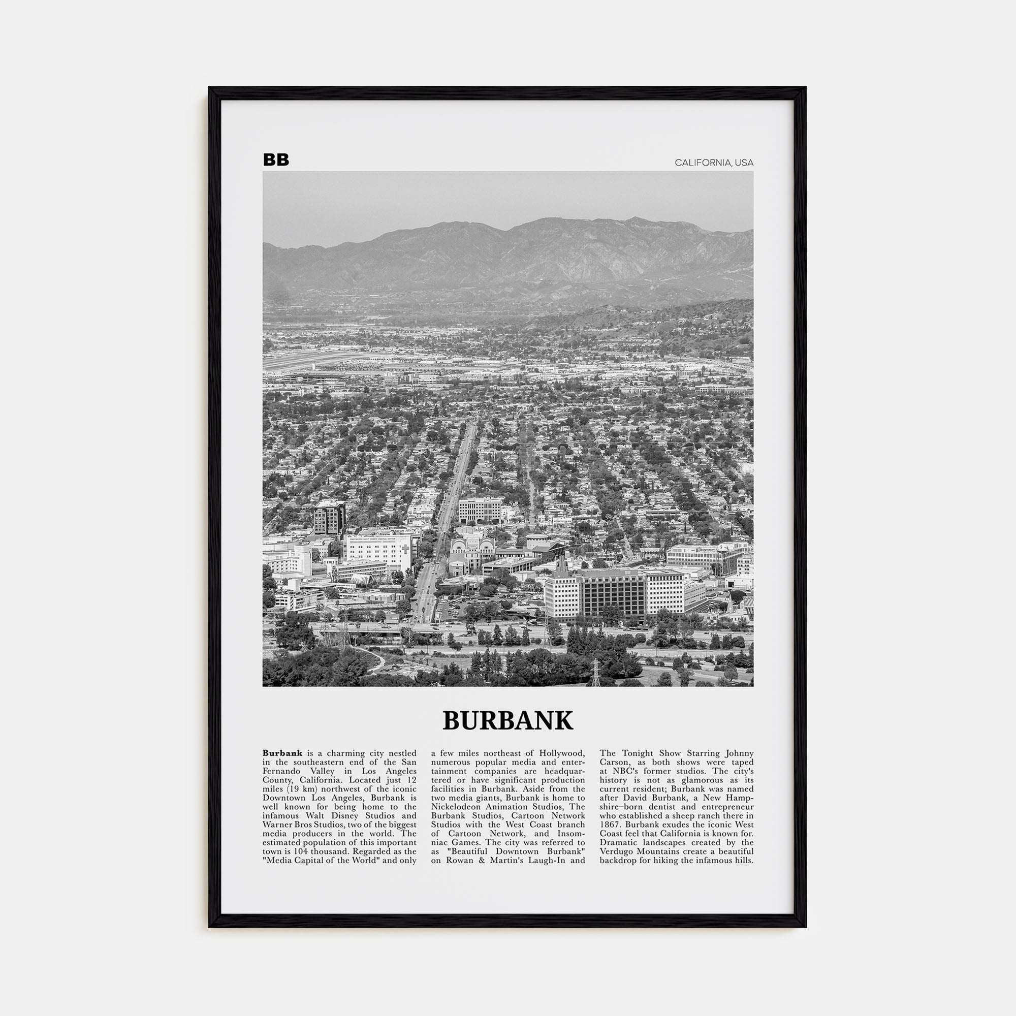 Burbank Travel B&W No 1 Poster